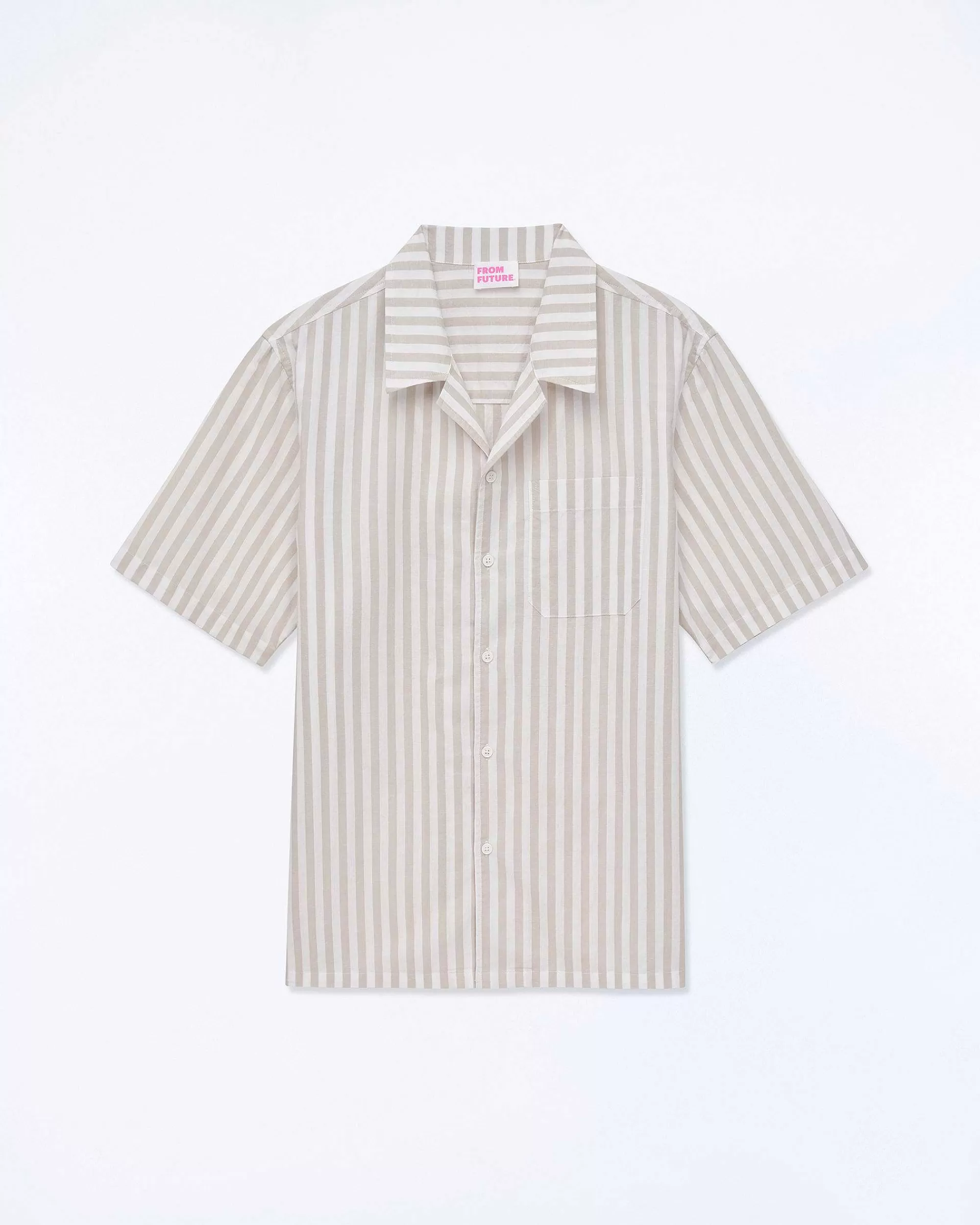 Best Sale FROM FUTURE Chemise Manches Courtes Popeline Rayure Beige