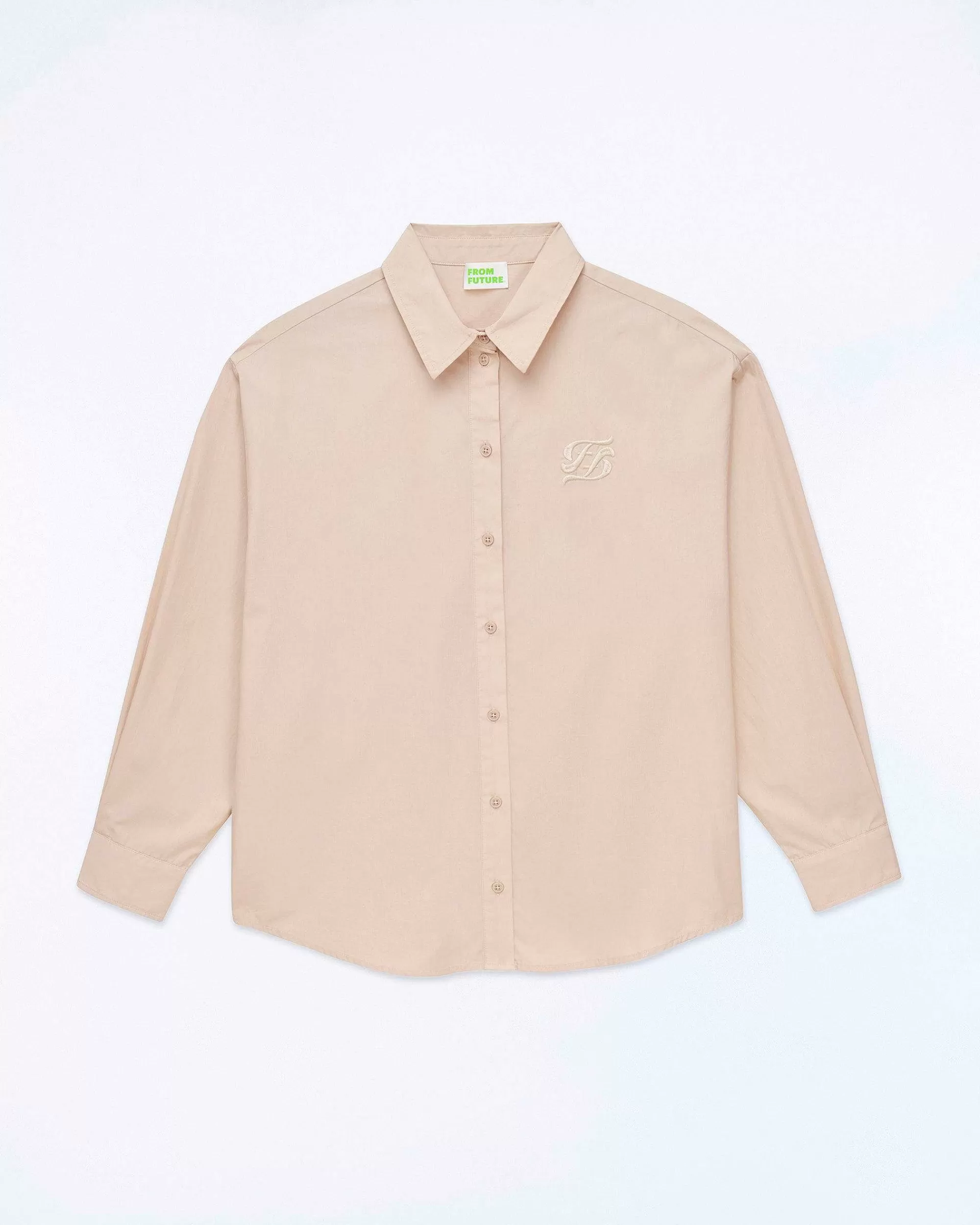 New FROM FUTURE Chemise Manches Longues Popeline Beige