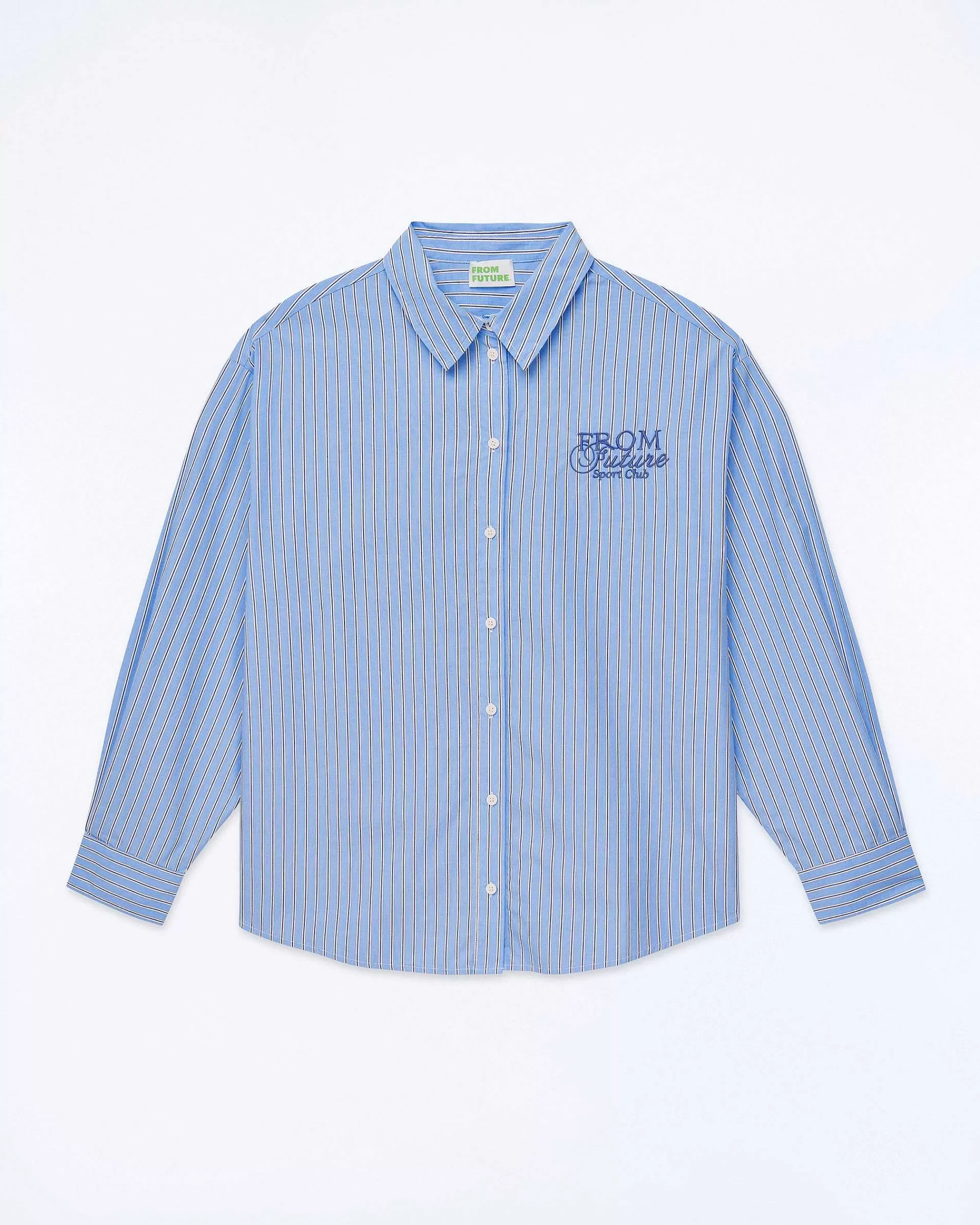 Online FROM FUTURE Chemise Manches Longues Popeline Bleu Ciel Raye