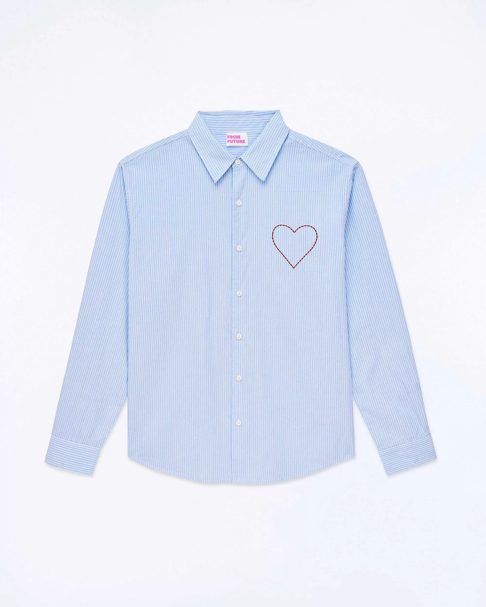 Sale FROM FUTURE Chemise Manches Longues Popeline Bleu Raye