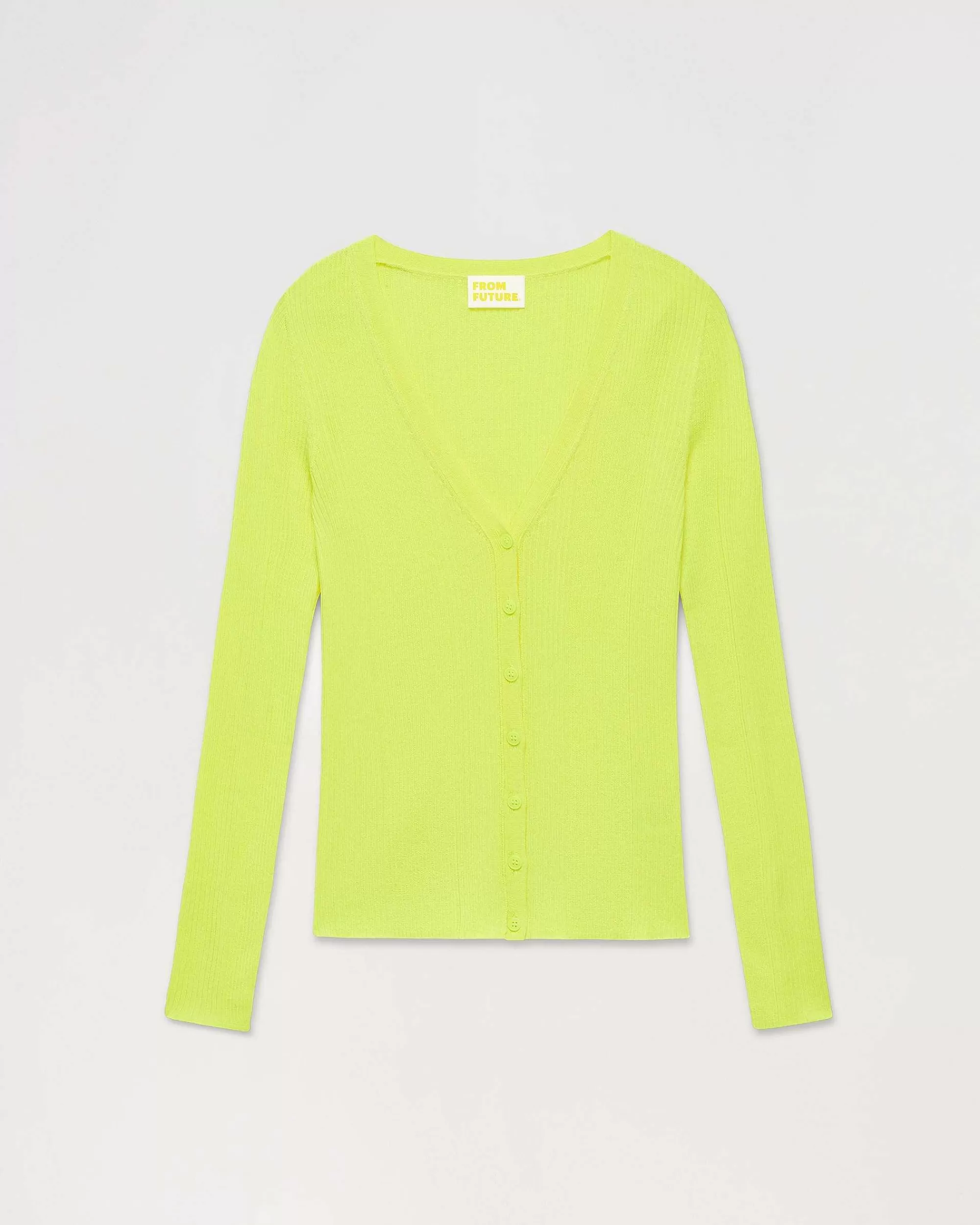 Best FROM FUTURE Pull Cardigan A Cotes Jaune Fluo