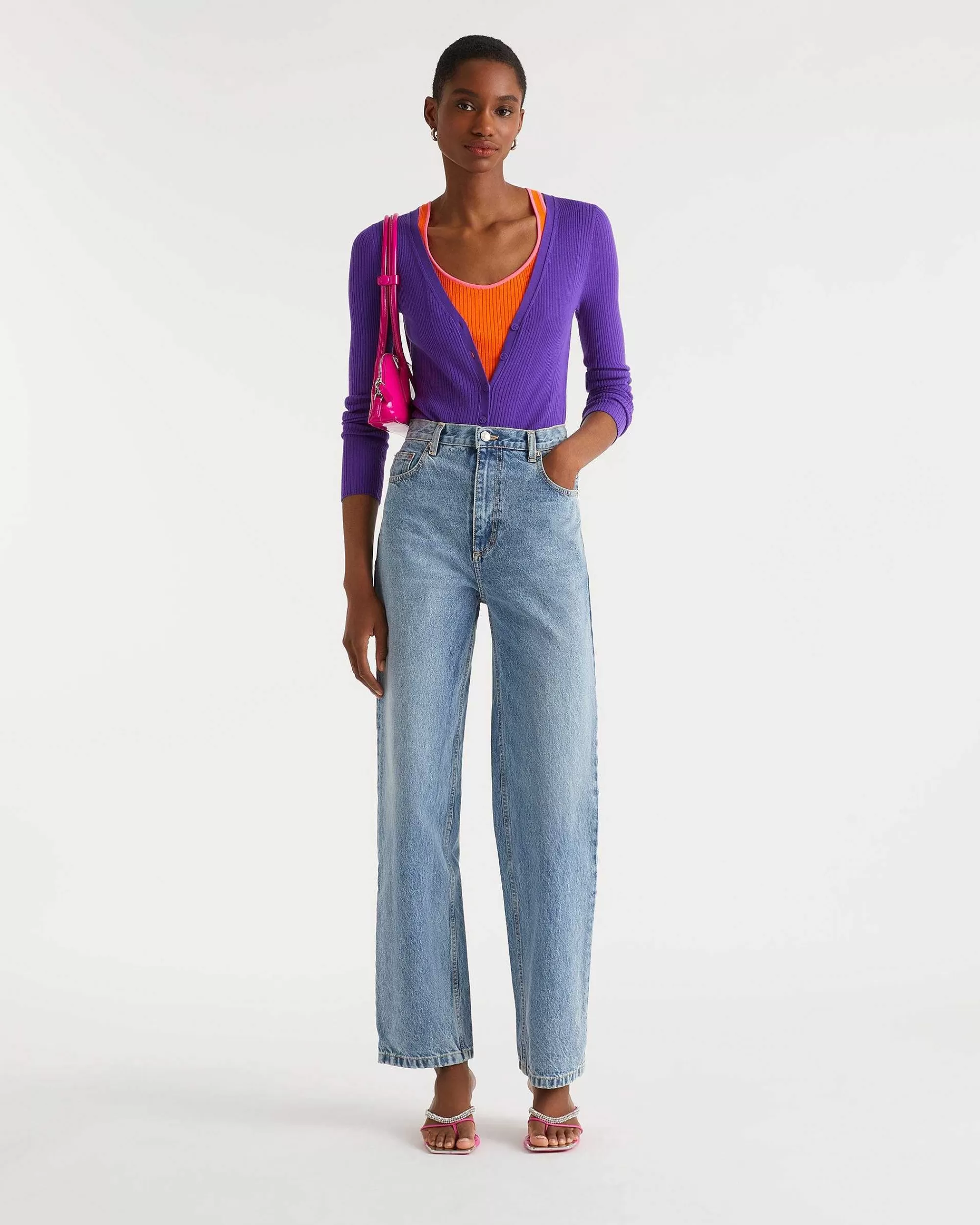 Best Sale FROM FUTURE Pull Cardigan A Cotes Violet Fluo