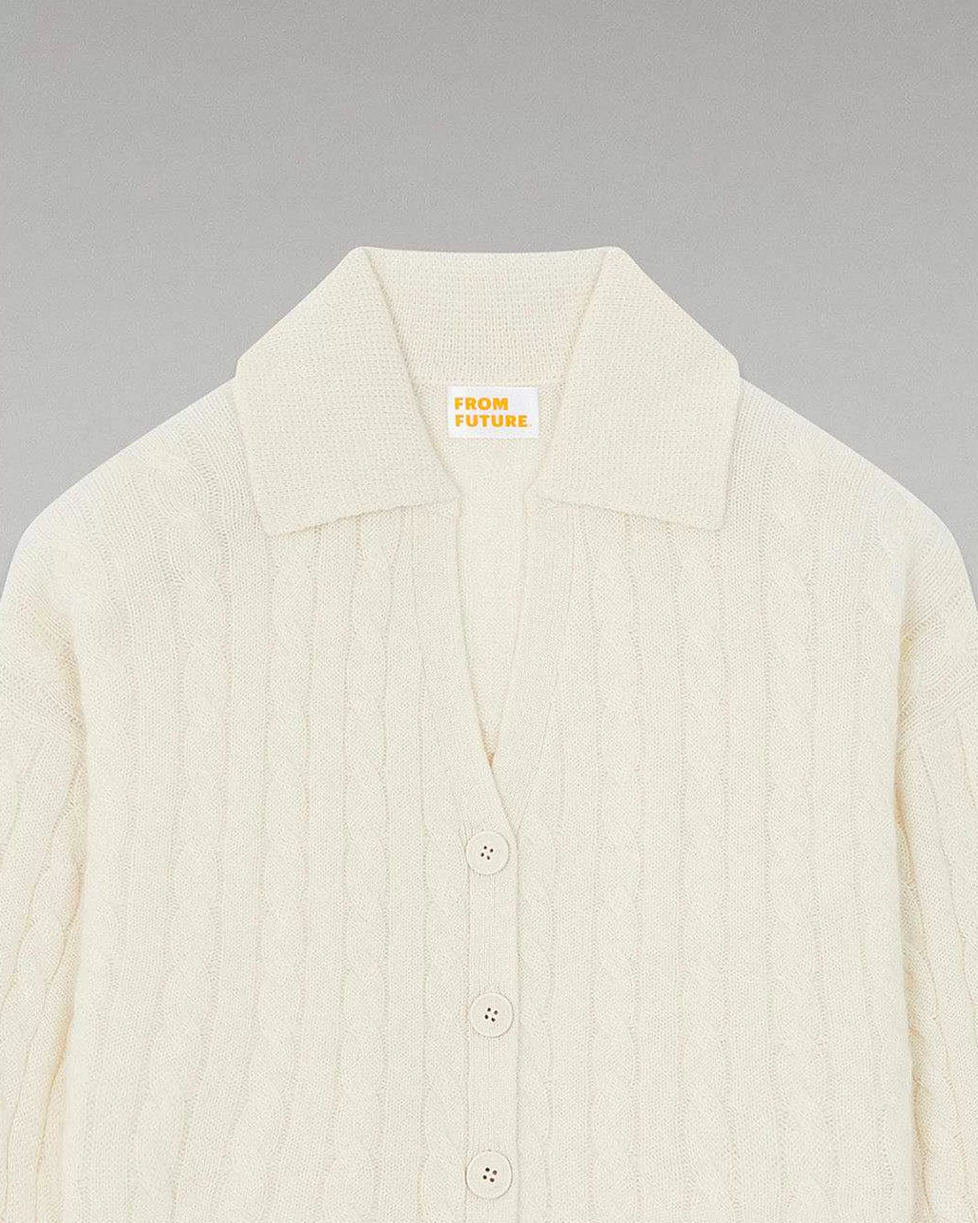 Sale FROM FUTURE Pull Cardigan A Cotes Ecru