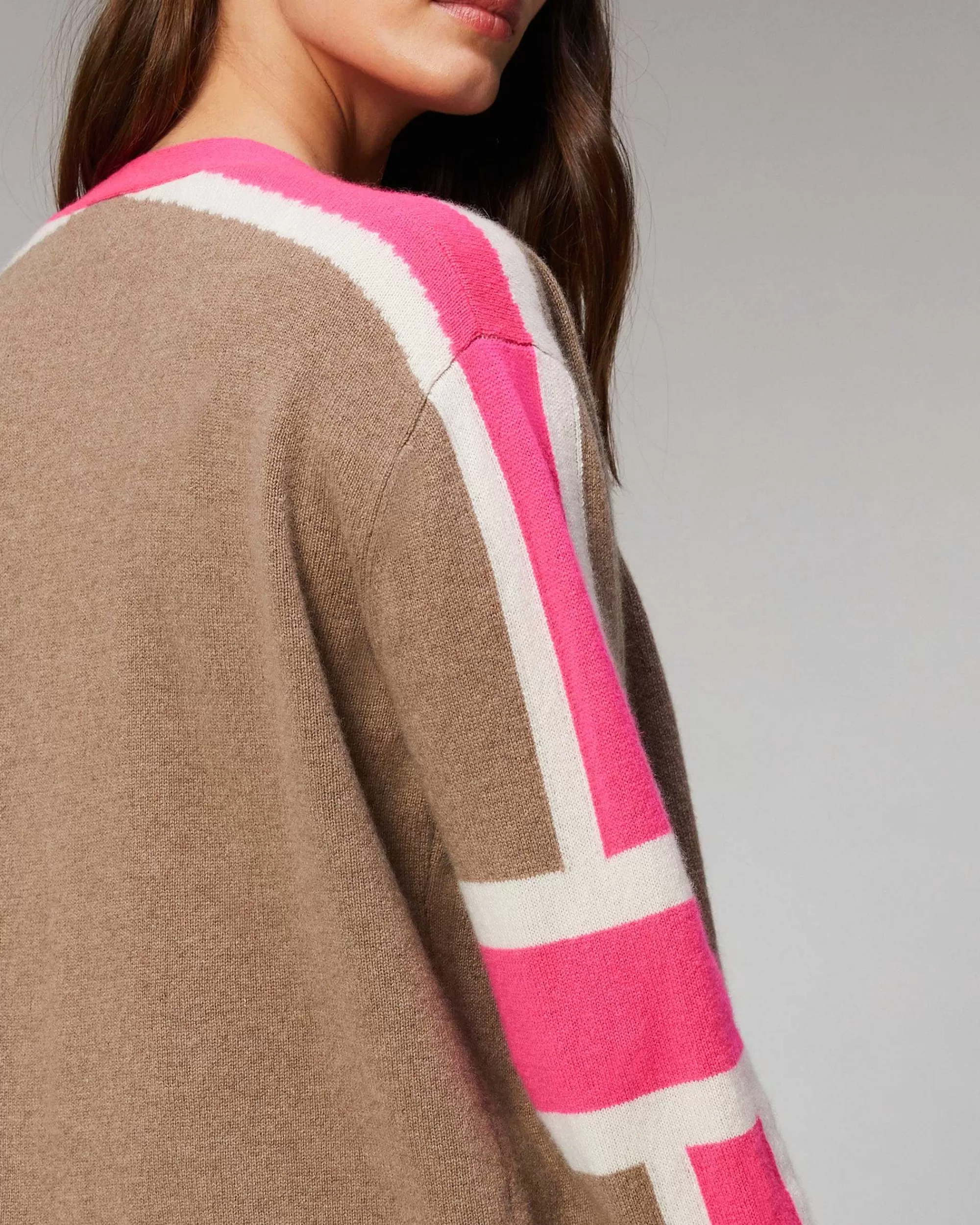 Flash Sale FROM FUTURE Pull Cardigan Manches Tricolore Leger Taupe