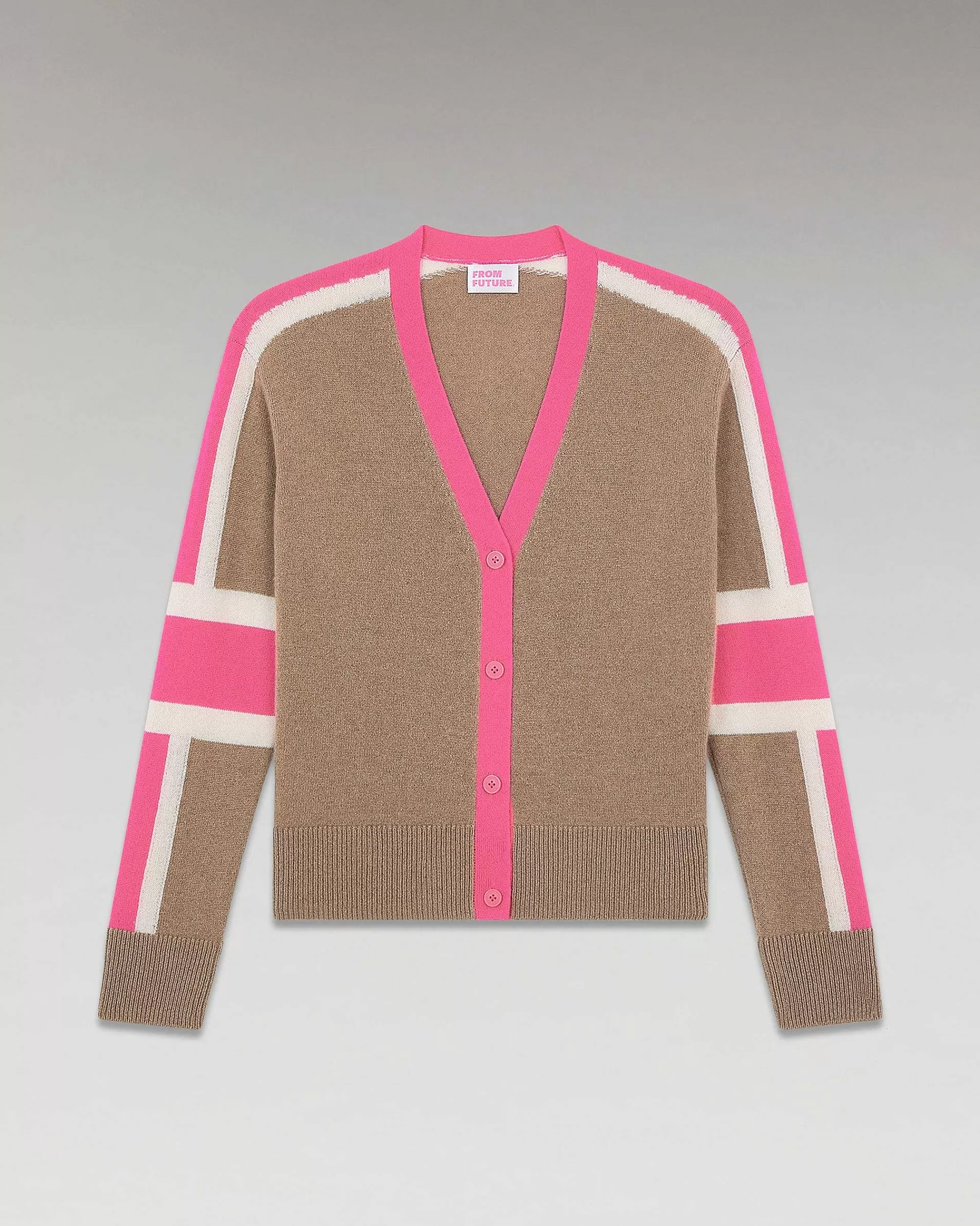 Flash Sale FROM FUTURE Pull Cardigan Manches Tricolore Leger Taupe