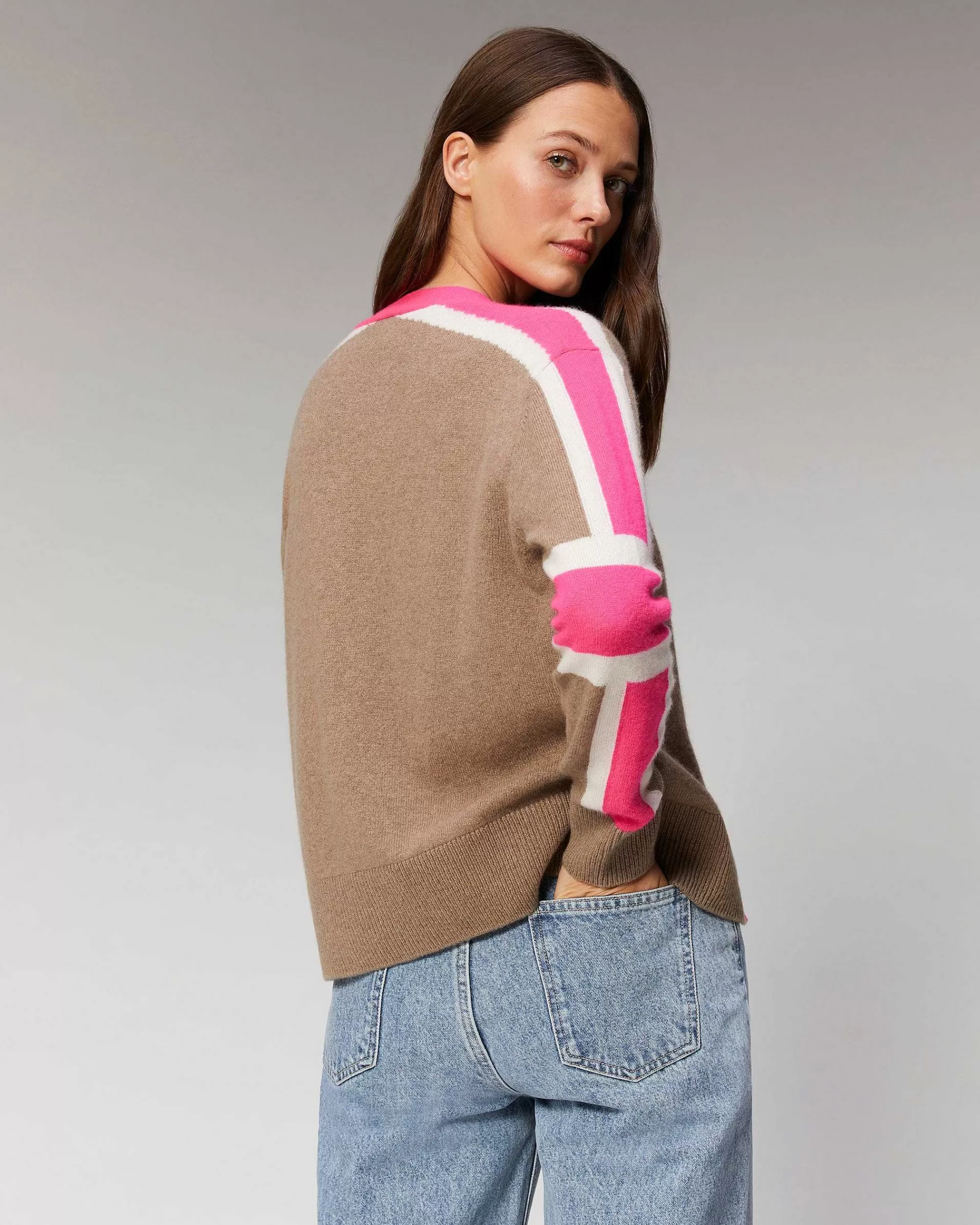 Best Sale FROM FUTURE Pull Cardigan Manches Tricolore Leger Winter Green