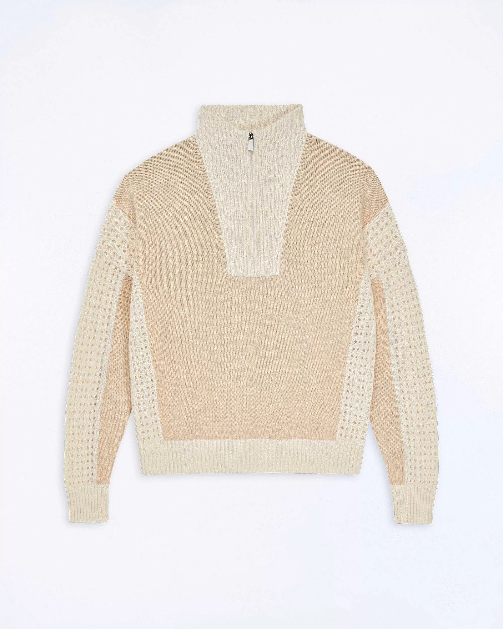 Cheap FROM FUTURE Pull Col Camionneur Tricot Ajoure Beige Chine