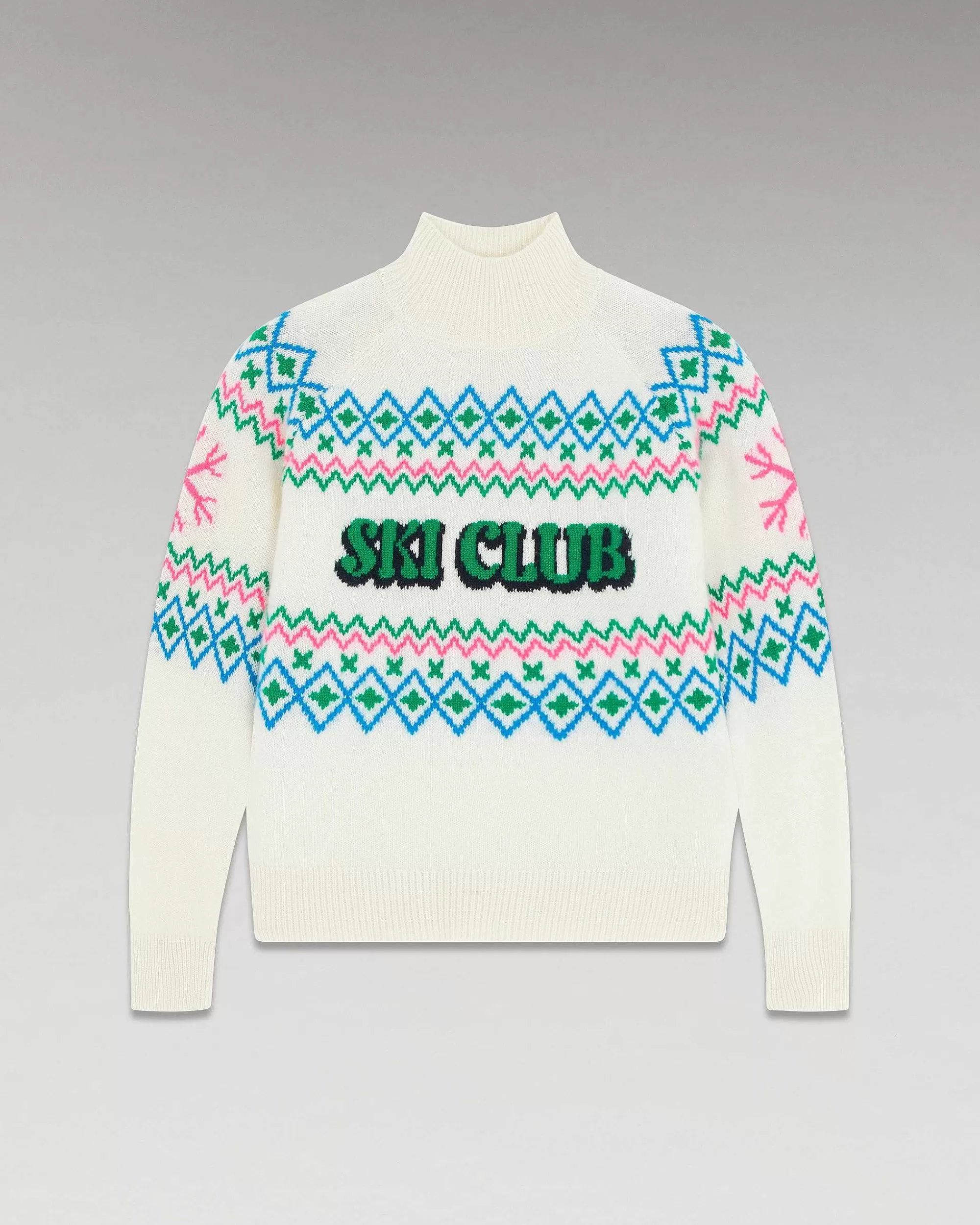 Fashion FROM FUTURE Pull Col Montant Ski Club Ecru