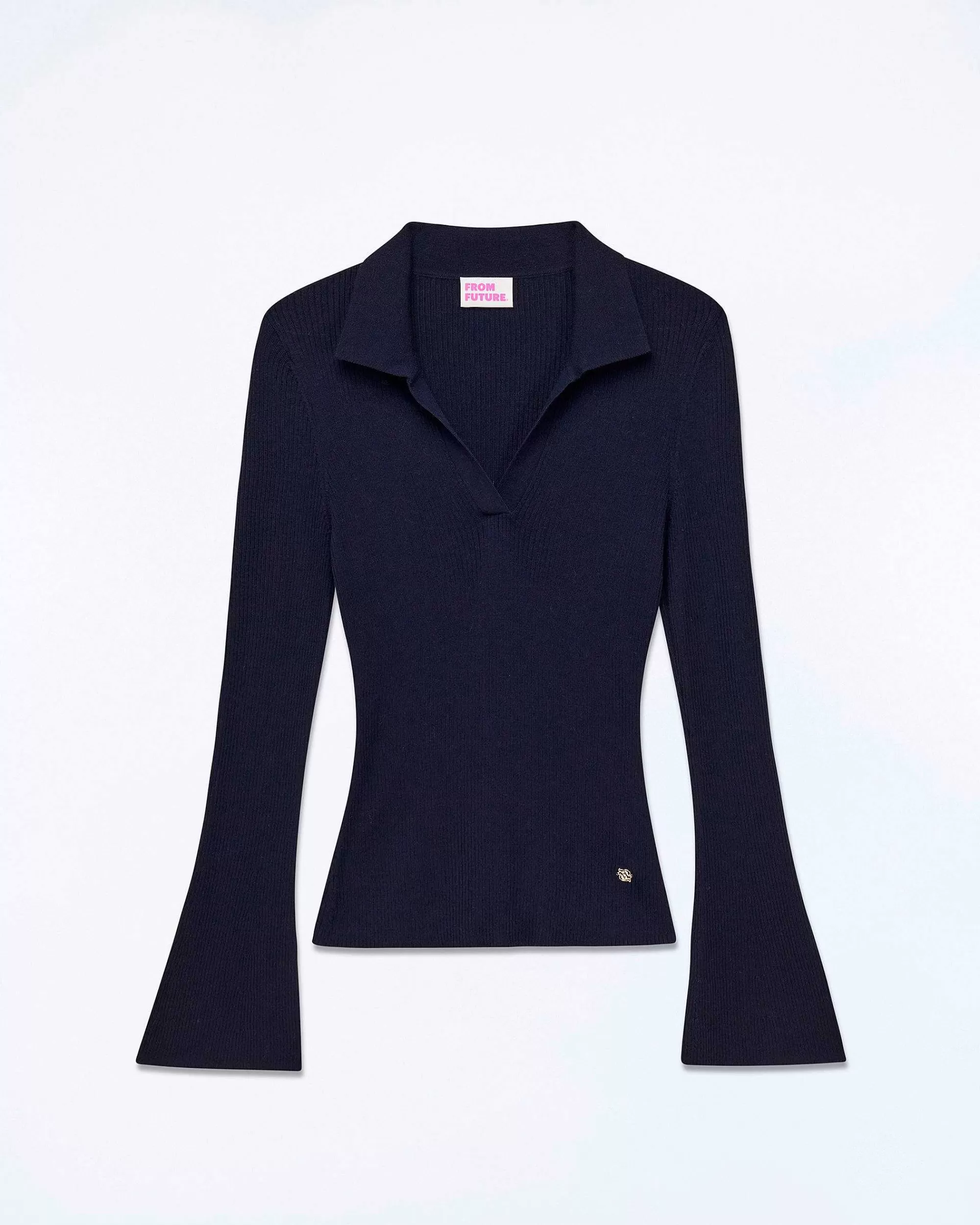 Hot FROM FUTURE Pull Col Polo A Cotes Bijou Navy