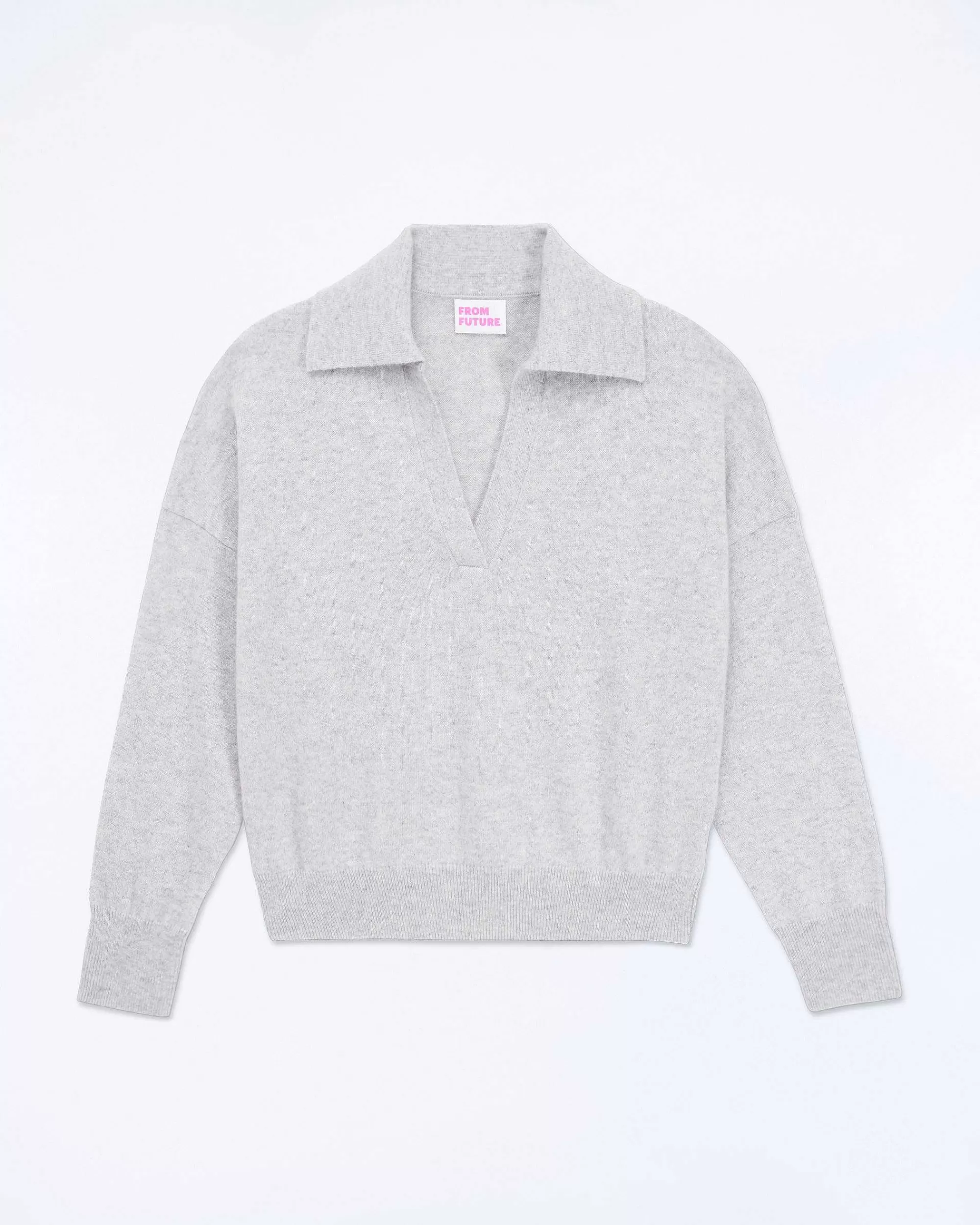 Discount FROM FUTURE Pull Col Polo Basique Gris Chine Clair