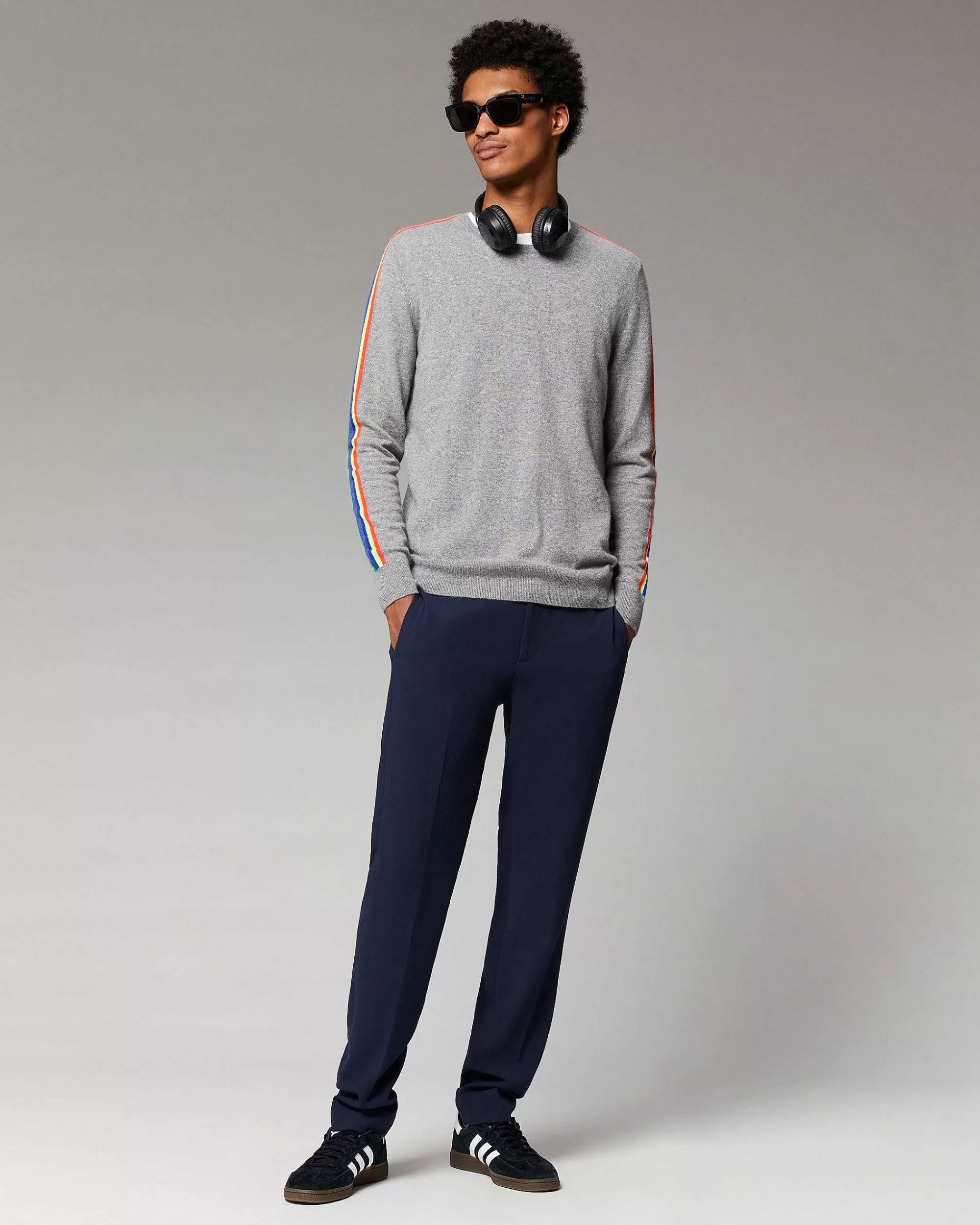 New FROM FUTURE Pull Col Rond Bandes Manches Multicolore Noir