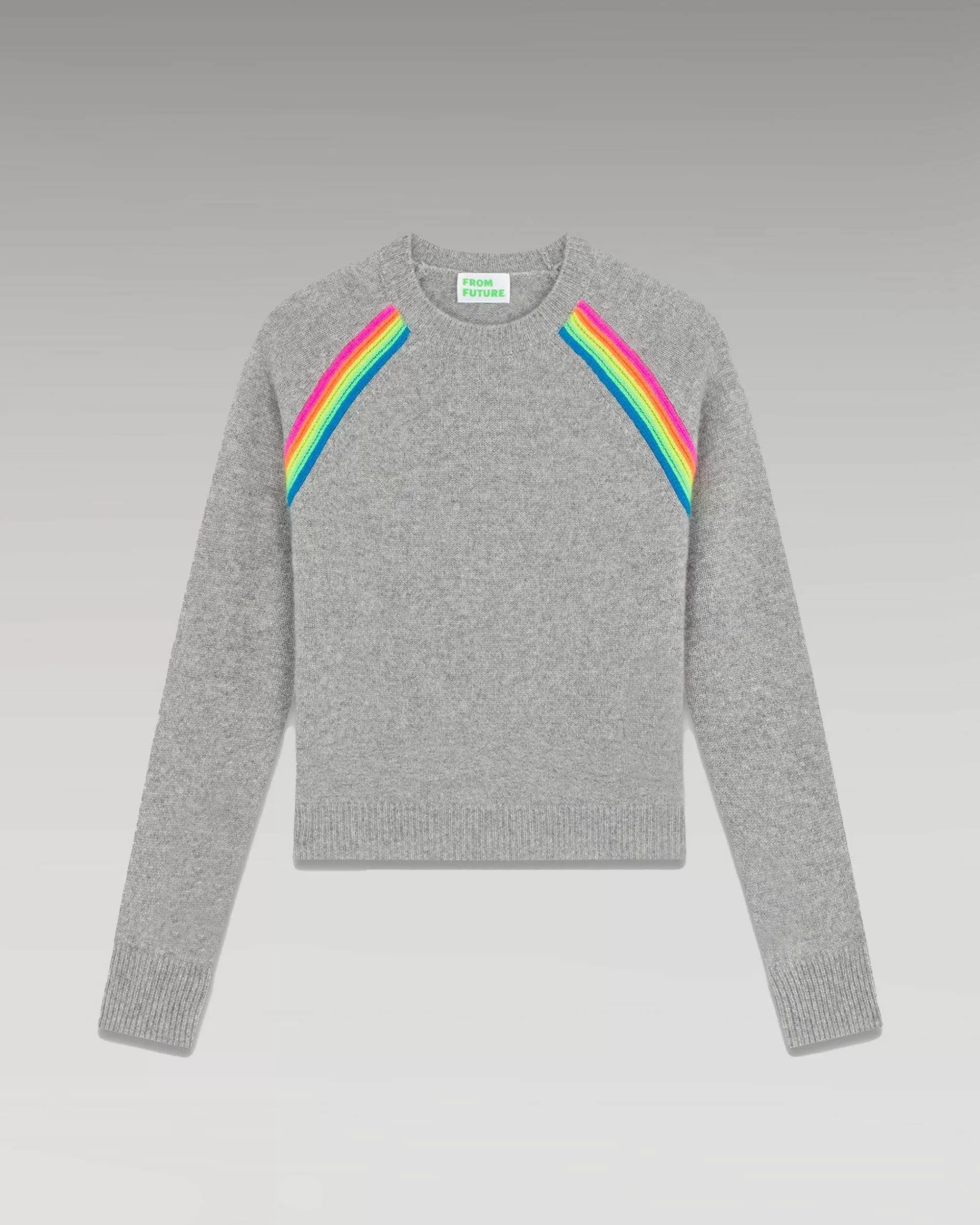 Online FROM FUTURE Pull Col Rond Bandes Multico Raglan Gris Chine Fonce