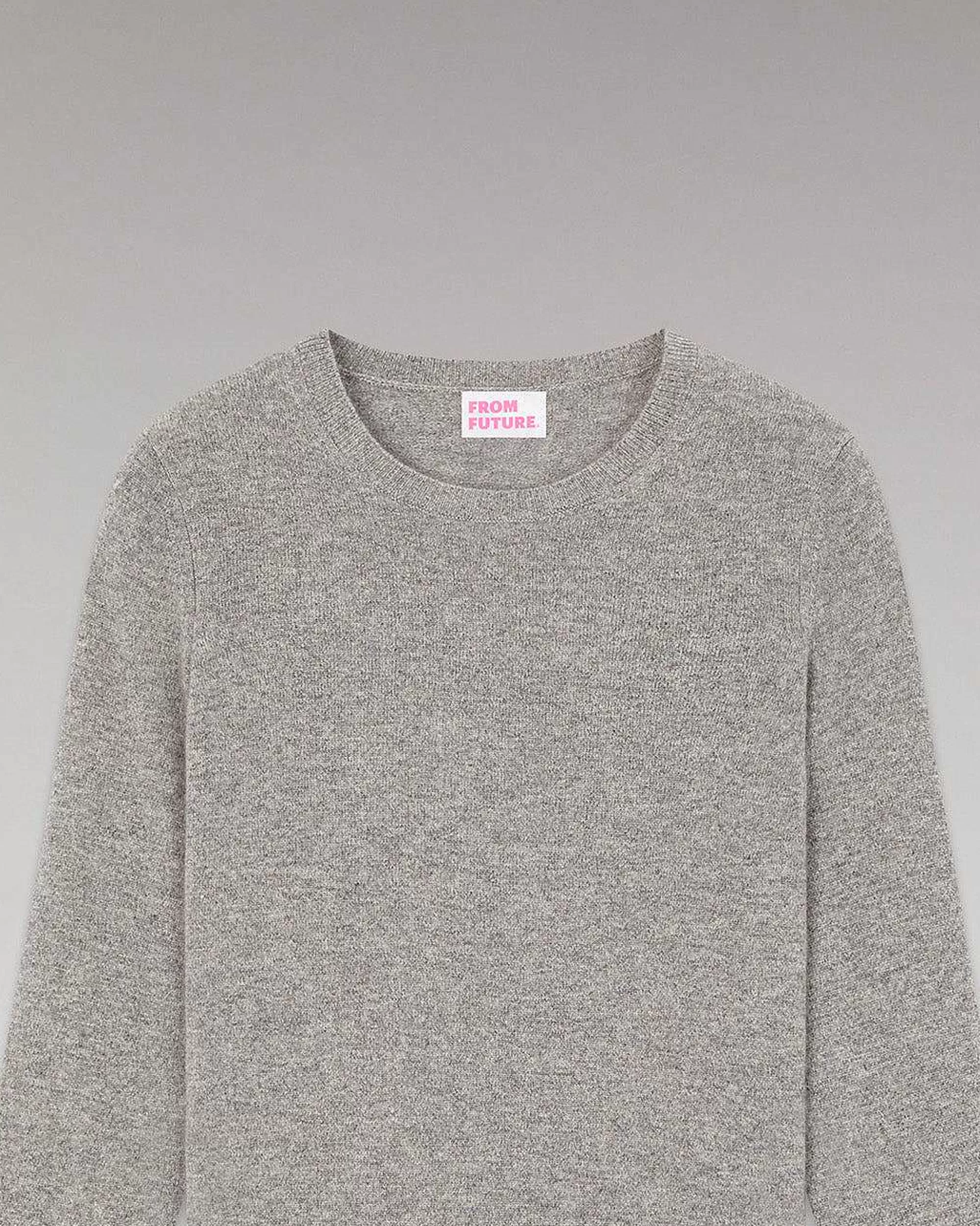 Clearance FROM FUTURE Pull Col Rond Basique Gris Chine Fonce