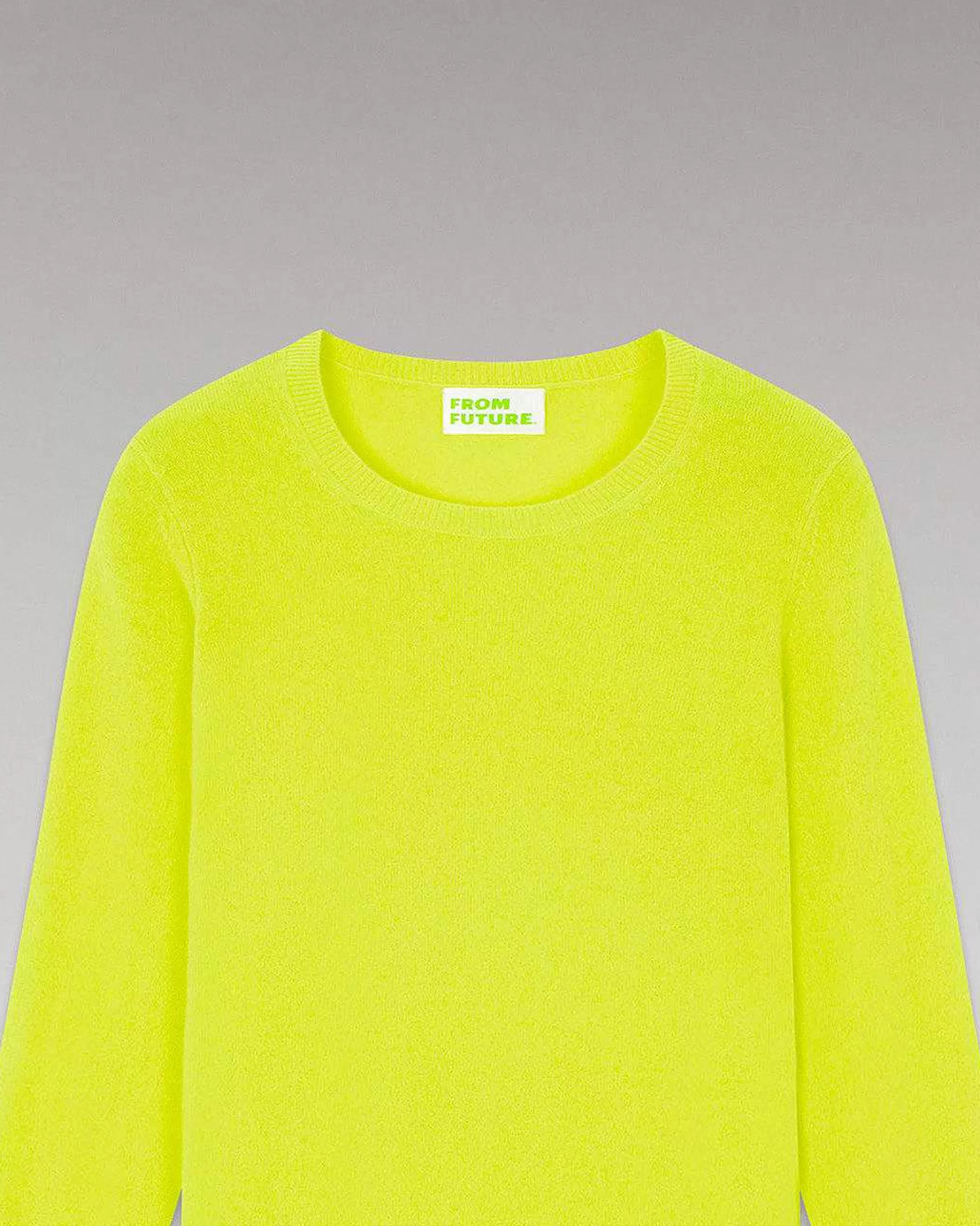 Best Sale FROM FUTURE Pull Col Rond Basique Jaune Fluo