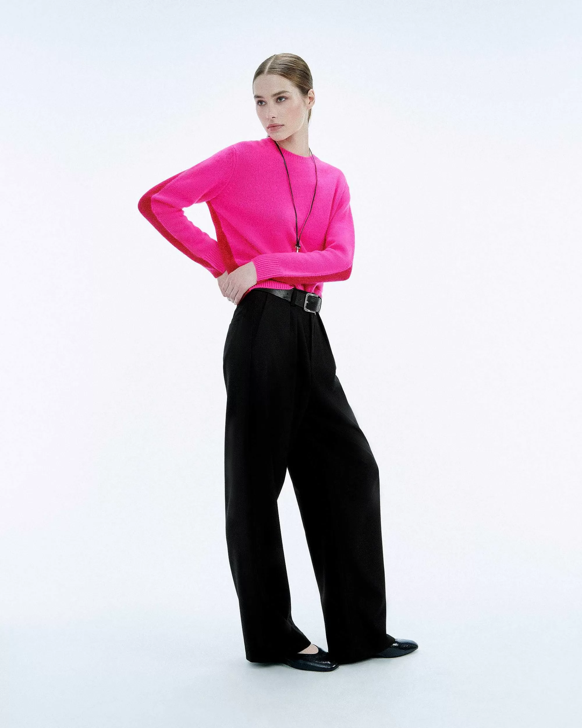 Online FROM FUTURE Pull Col Rond Biface Flash Pink