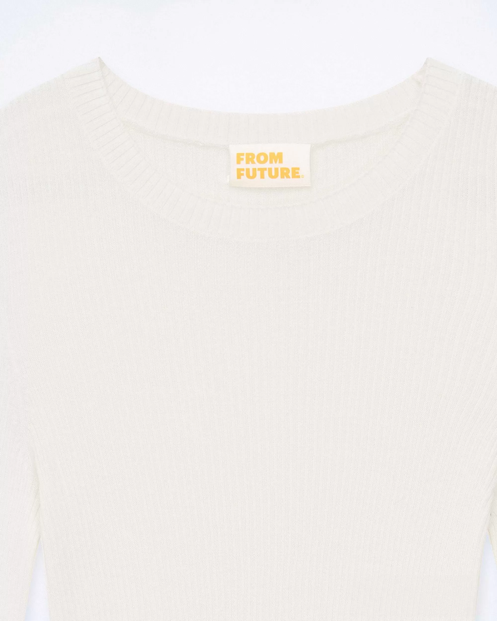 Clearance FROM FUTURE Pull Col Rond Bijoux Cotes Ecru