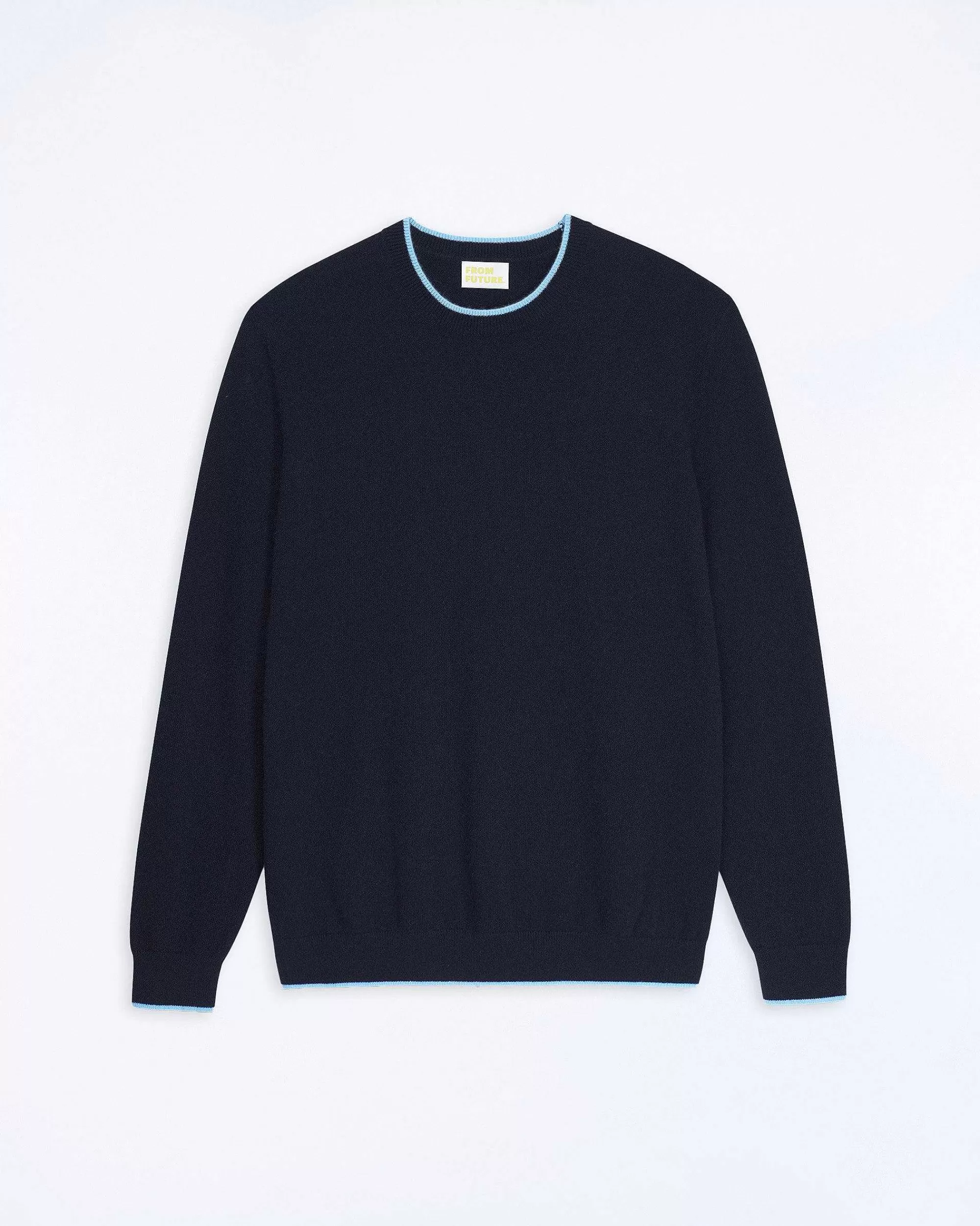 Hot FROM FUTURE Pull Col Rond Bord Contraste Navy