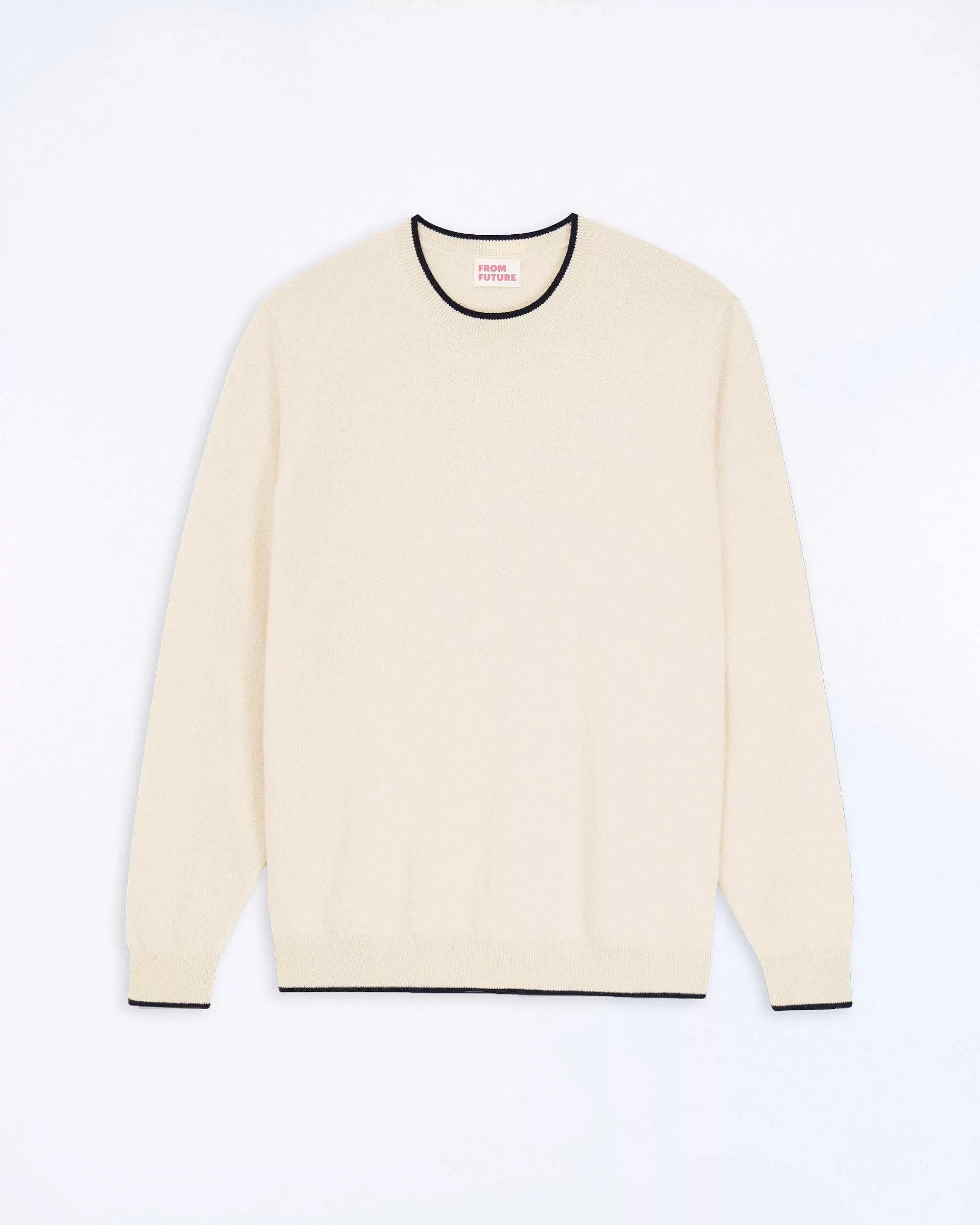 Cheap FROM FUTURE Pull Col Rond Bord Contraste Sable