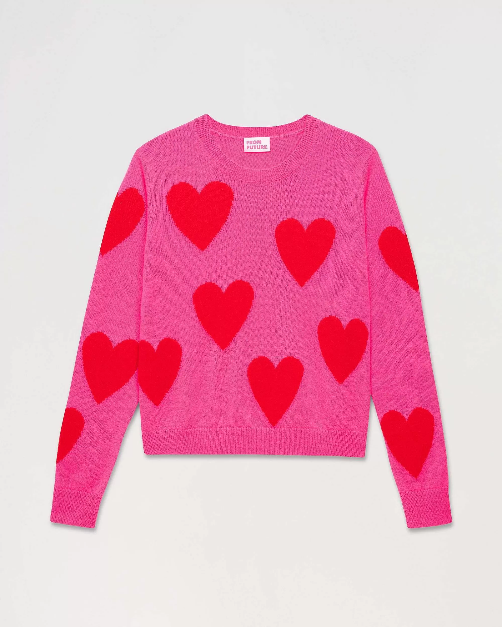 Online FROM FUTURE Pull Col Rond Coeur All-Over Light Rose Fluo