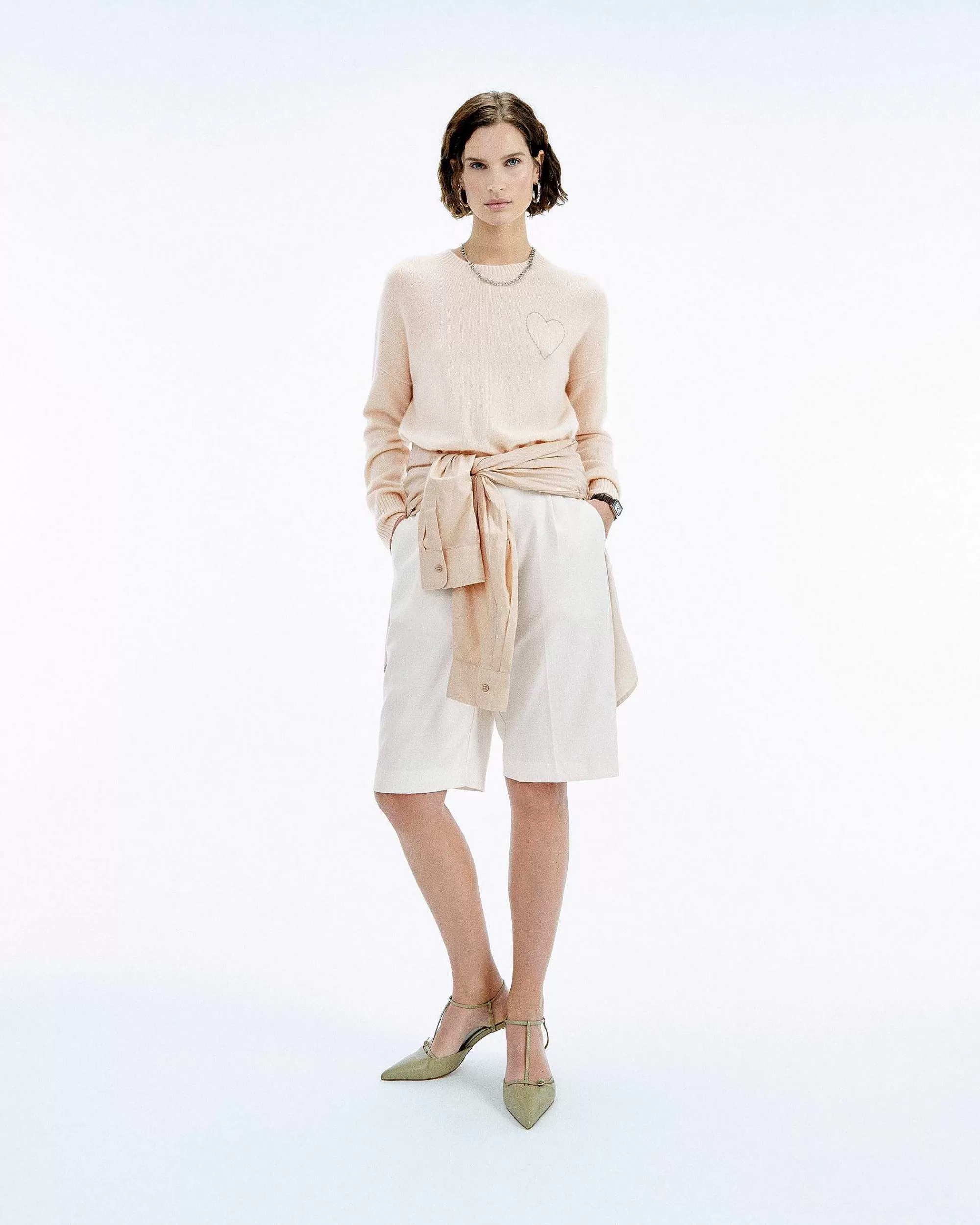 Flash Sale FROM FUTURE Pull Col Rond Coeur Brode Light Beige
