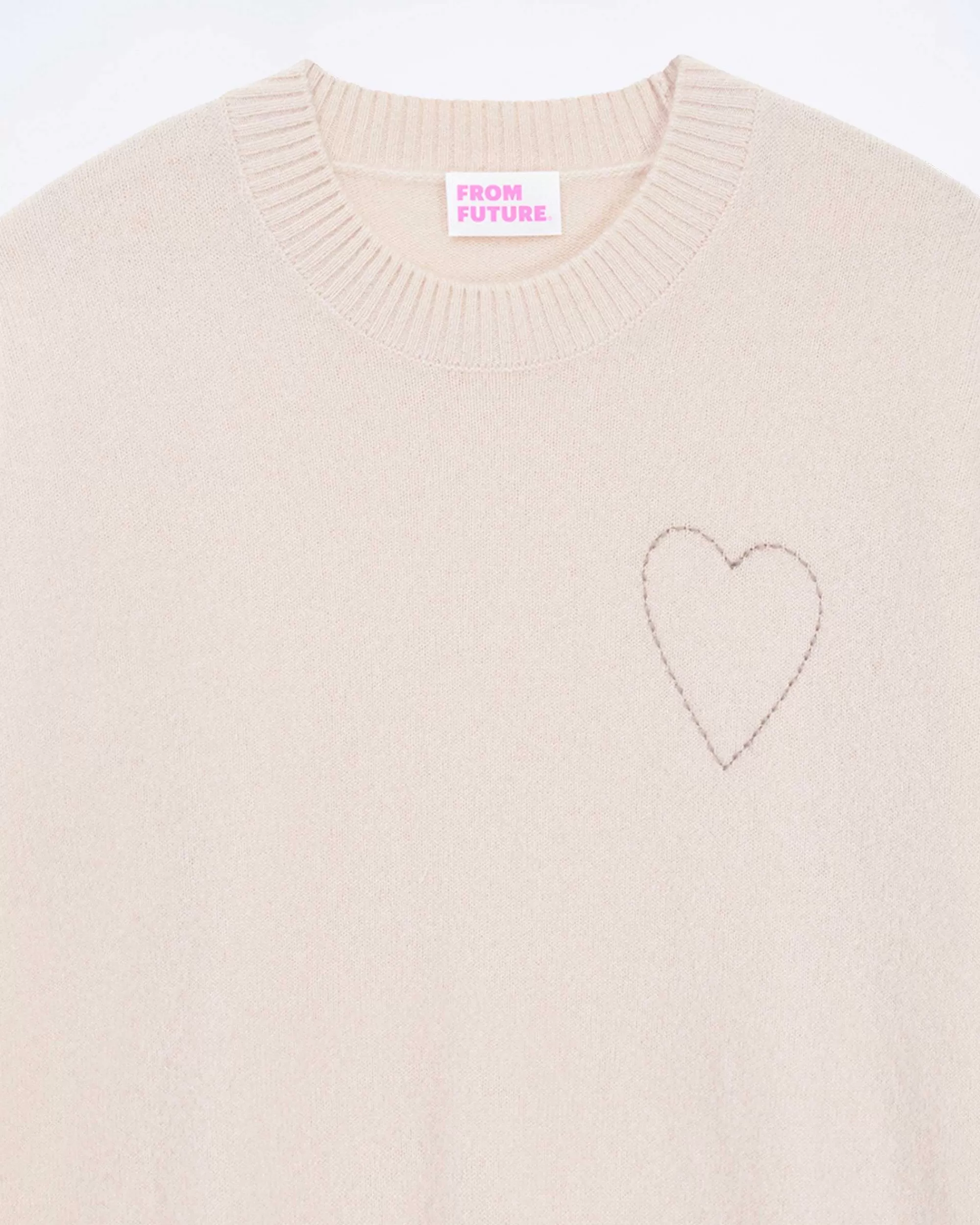 Flash Sale FROM FUTURE Pull Col Rond Coeur Brode Light Beige