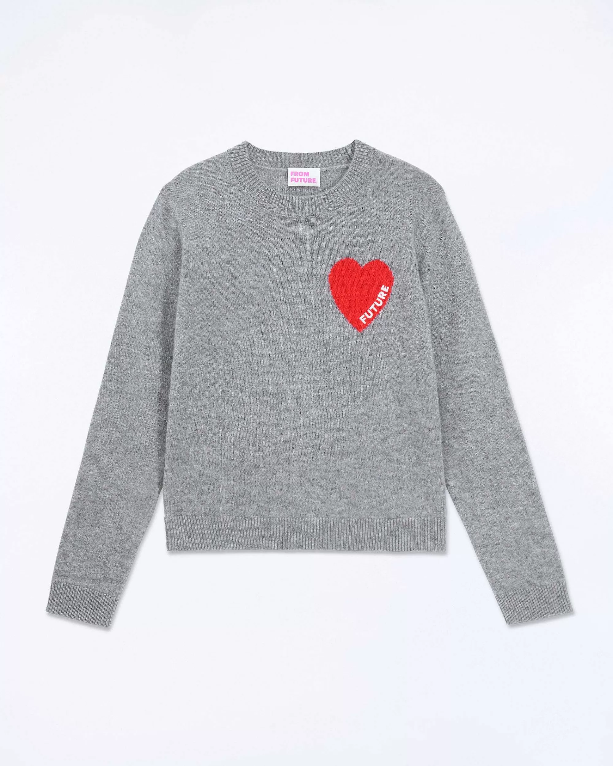 Best Sale FROM FUTURE Pull Col Rond Coeur Broderie Future Light Gris Chine Fonce