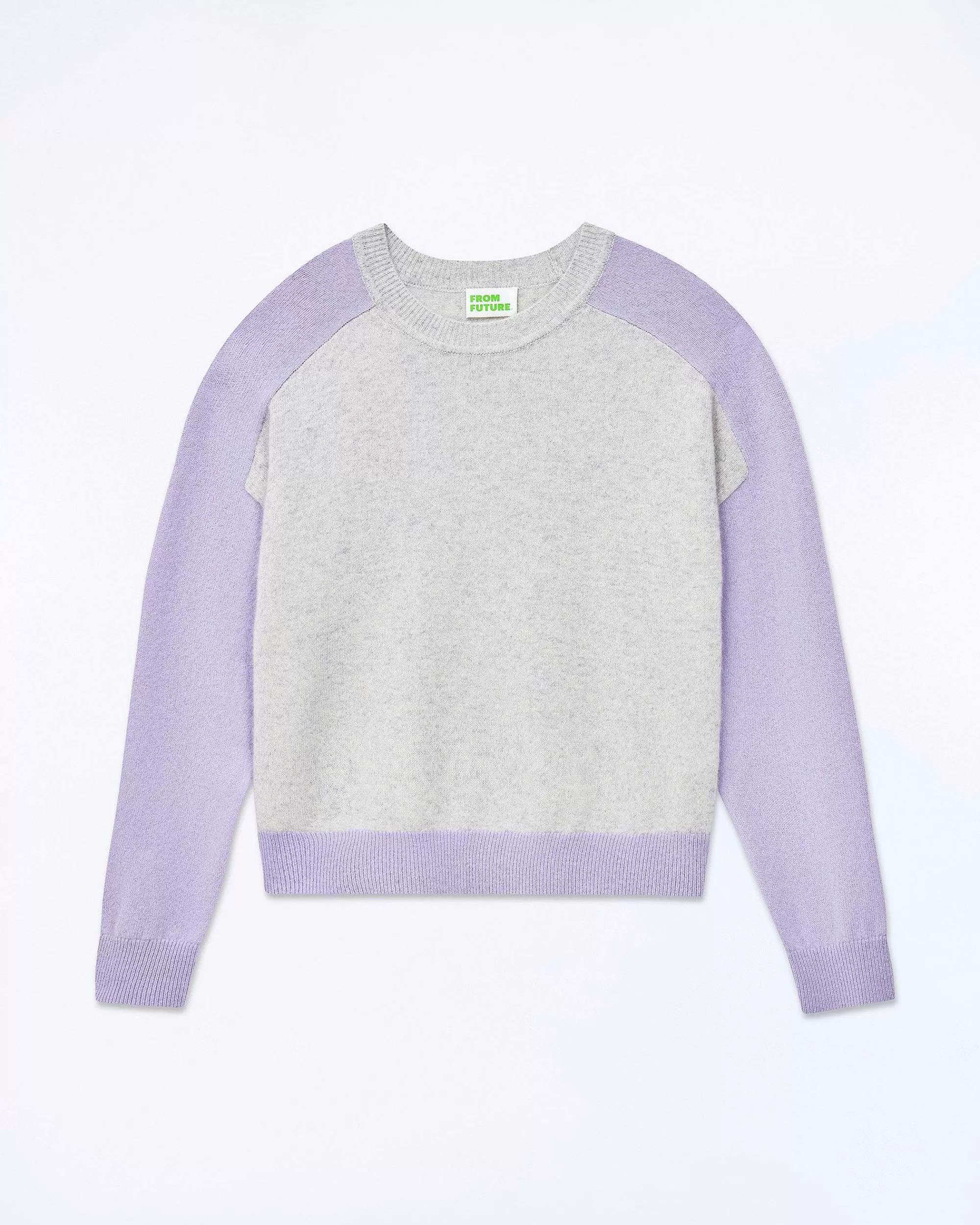Discount FROM FUTURE Pull Col Rond Manches Contrastees Gris Chine Clair
