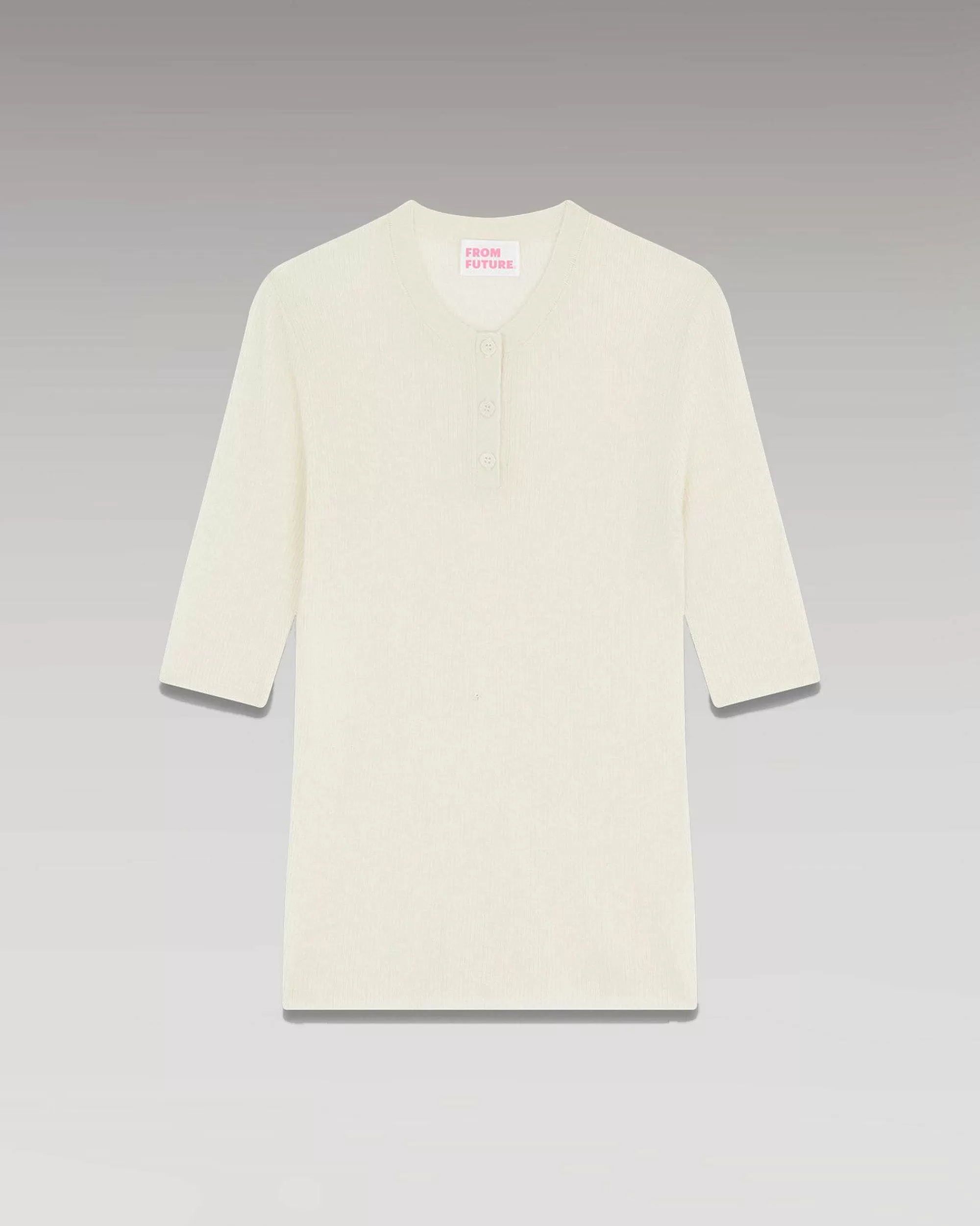 New FROM FUTURE Pull Col Rond Seconde Peau Manches Courtes Ecru