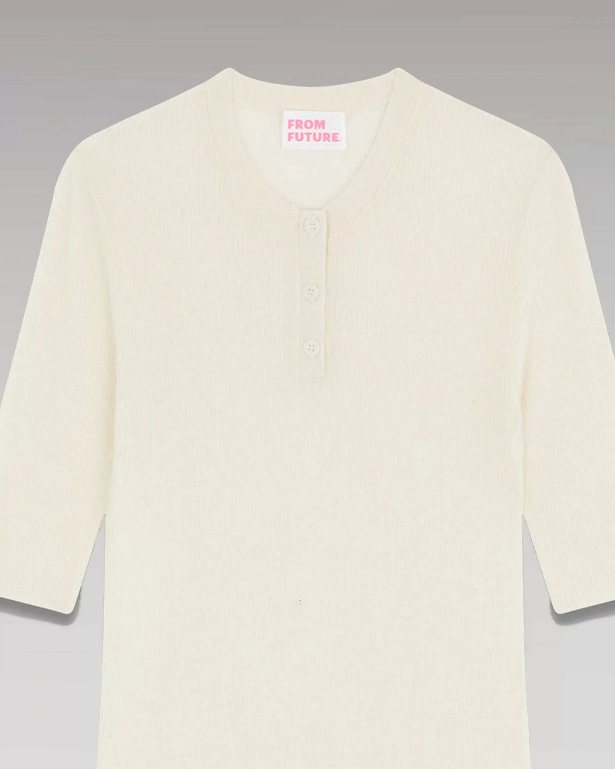 New FROM FUTURE Pull Col Rond Seconde Peau Manches Courtes Ecru