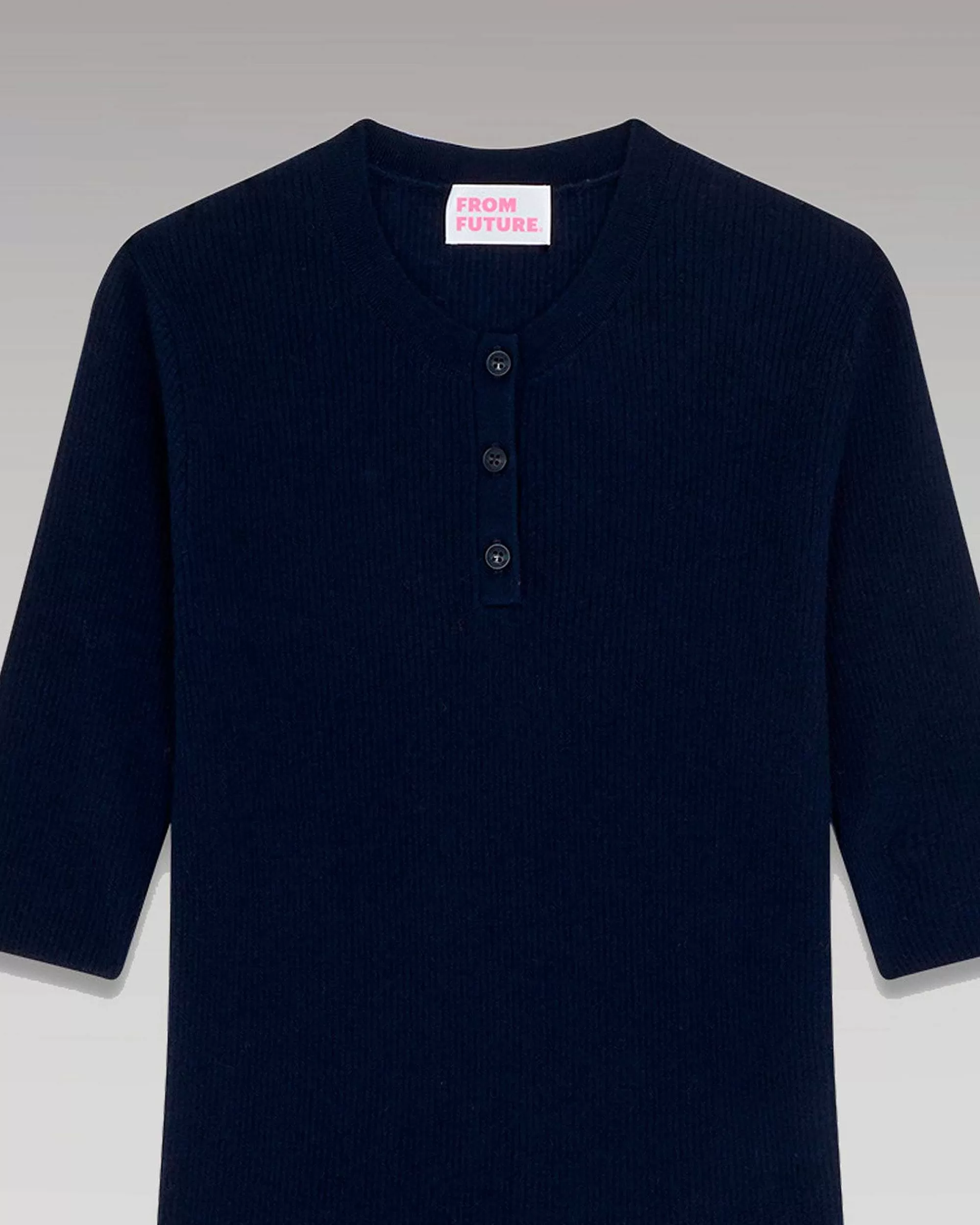 Clearance FROM FUTURE Pull Col Rond Seconde Peau Manches Courtes Navy