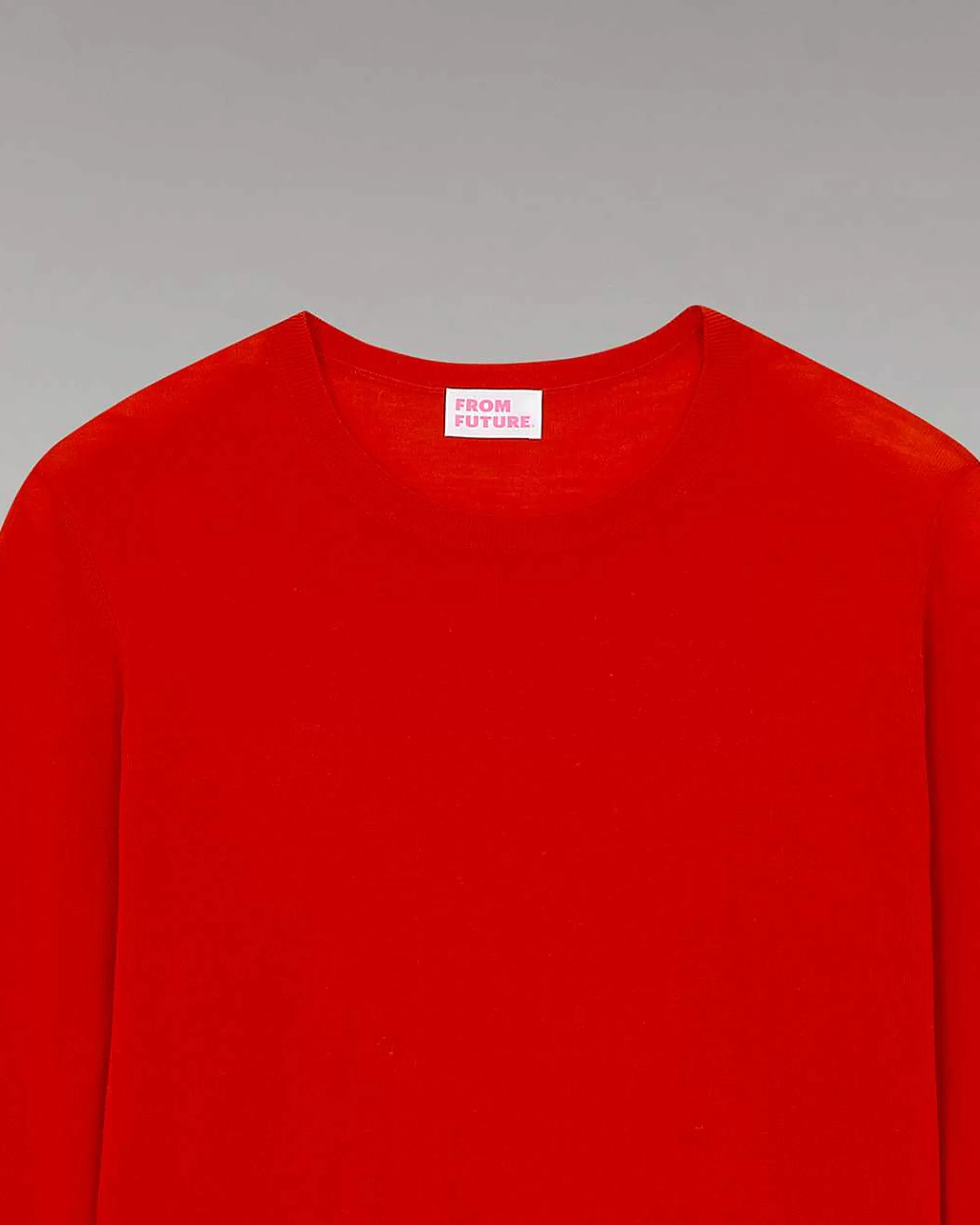 Best FROM FUTURE Pull Col Rond Uni Basique Rouge Vif
