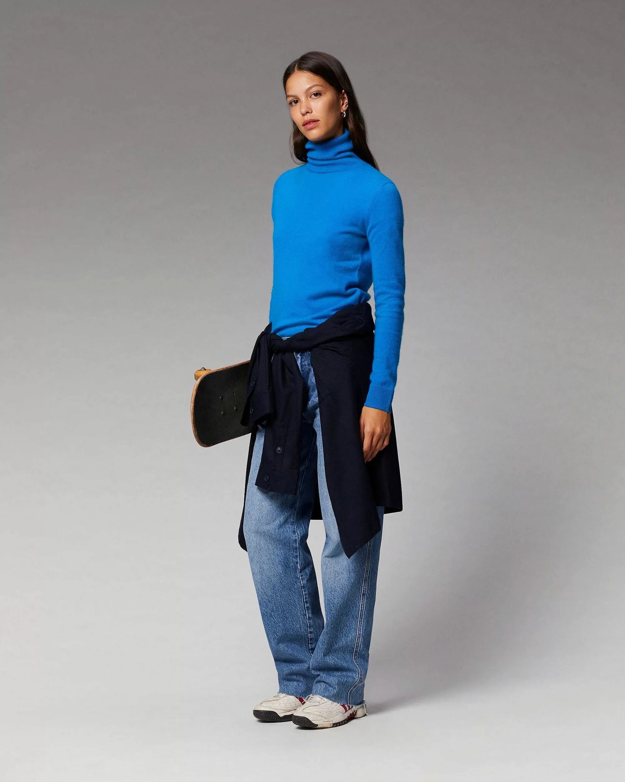 Store FROM FUTURE Pull Col Roule Basique Gris Chine Fonce