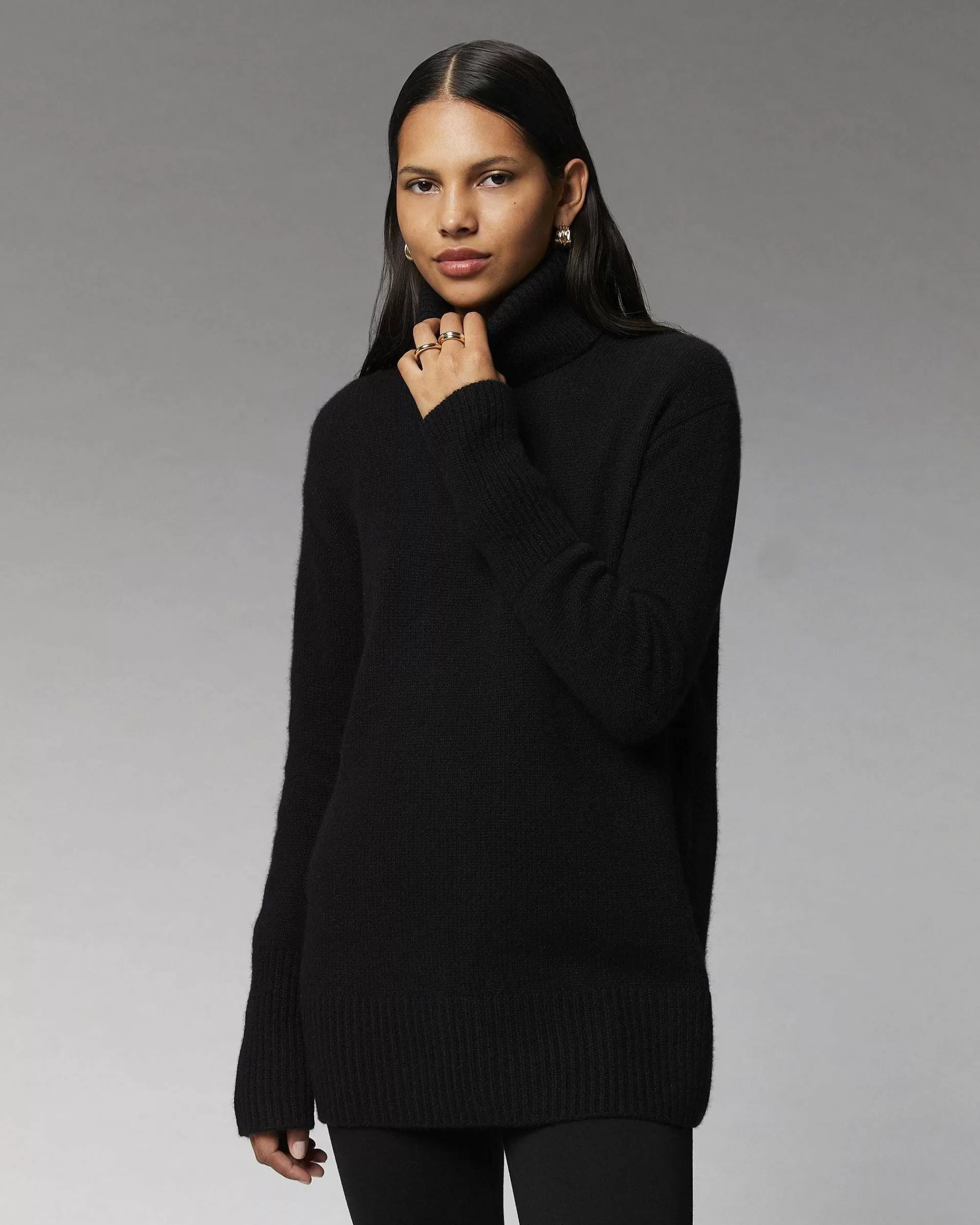 Store FROM FUTURE Pull Col Roule Oversize Gris Chine Clair