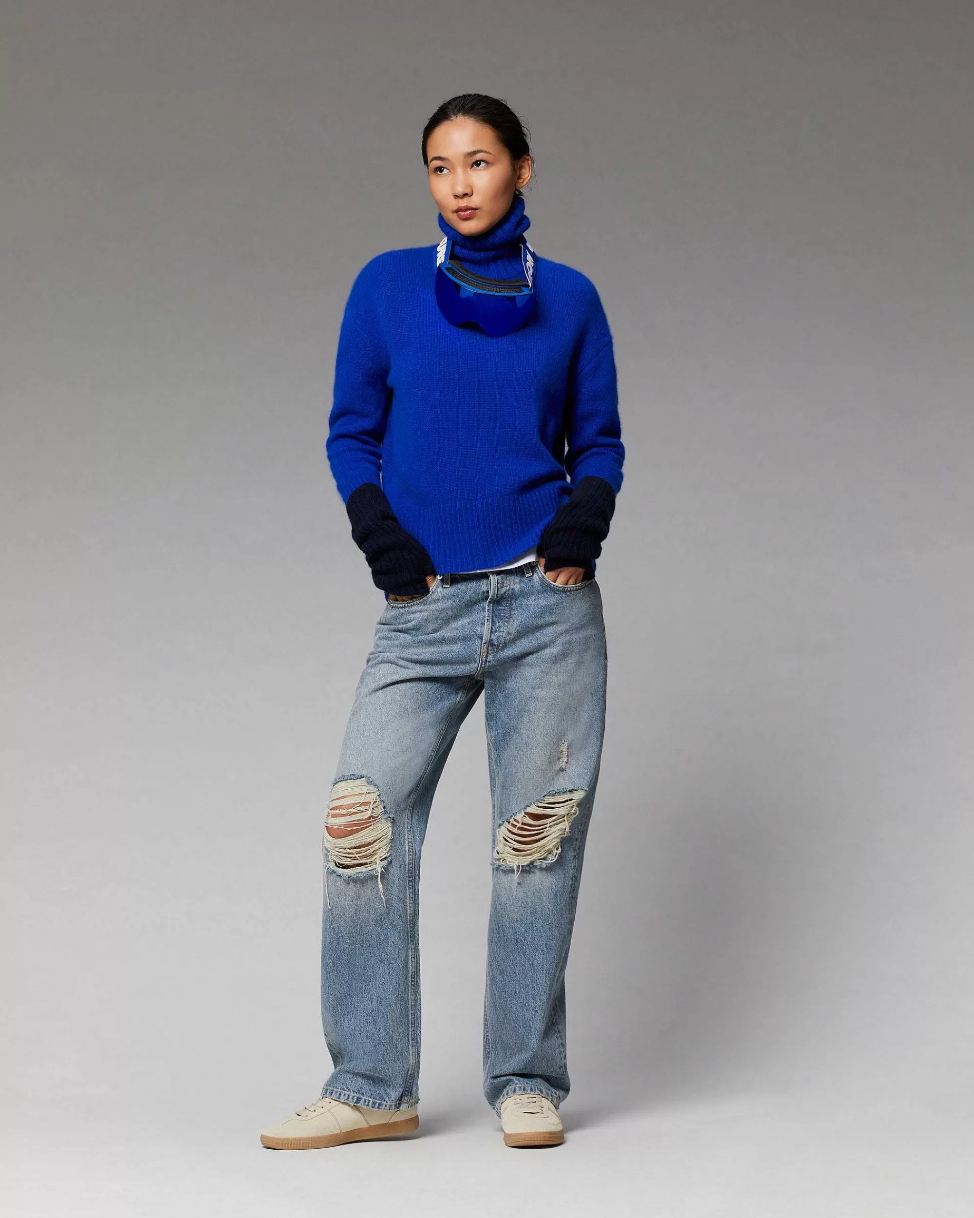 Store FROM FUTURE Pull Col Roule Oversize Gris Chine Fonce