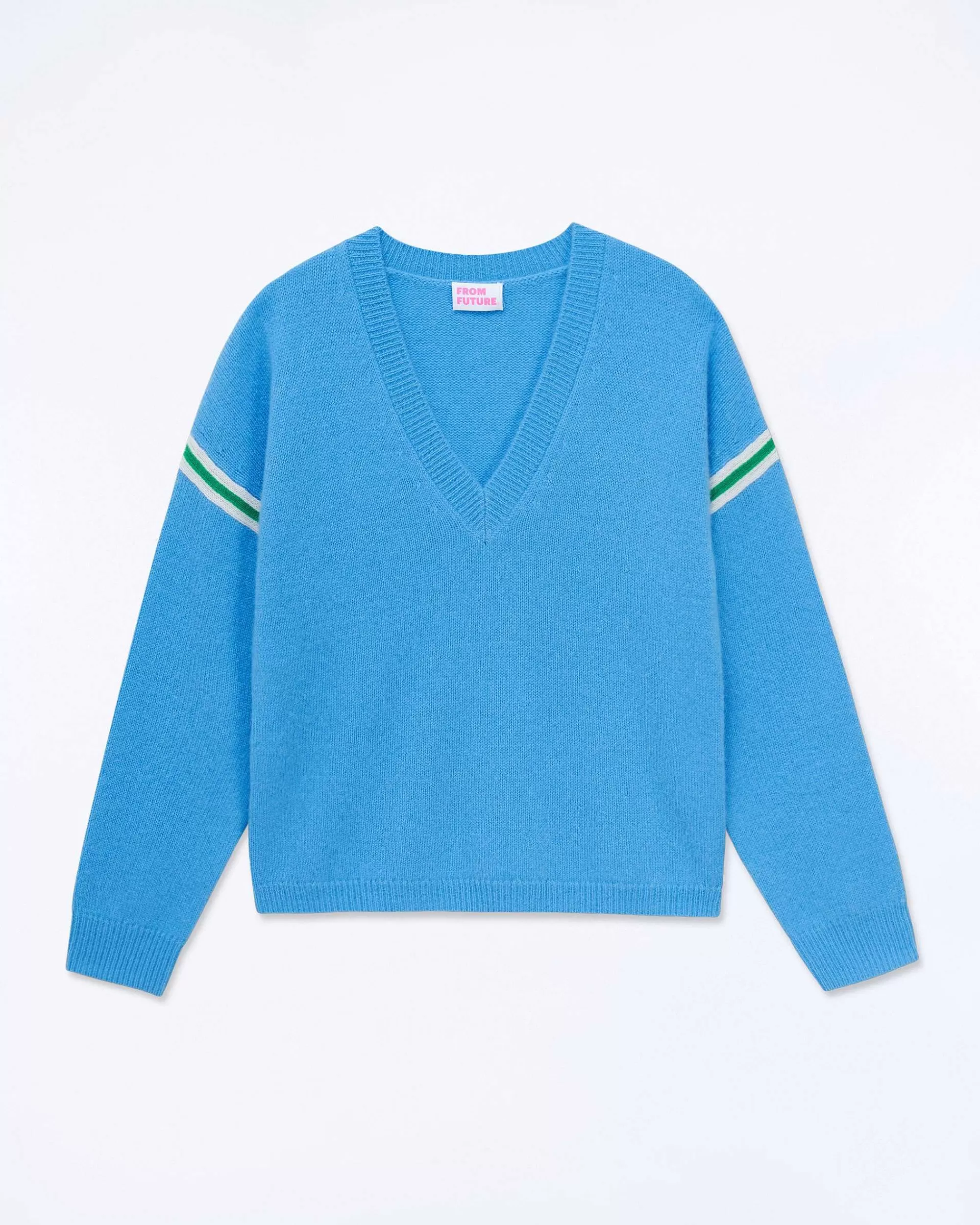 Hot FROM FUTURE Pull Col V Bandes Bicolores Manches Magic Blue