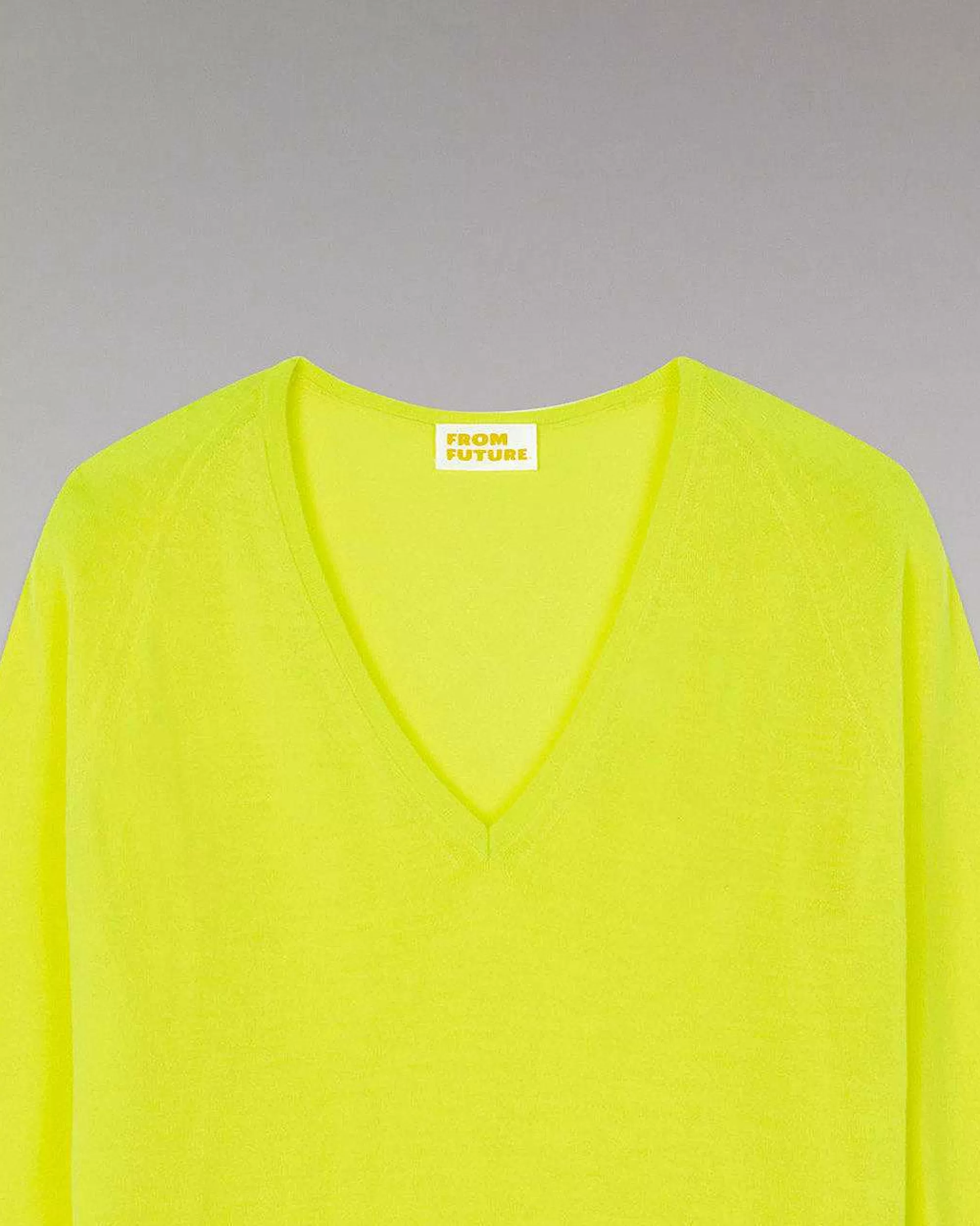 Online FROM FUTURE Pull Col V Oversize Jaune Fluo
