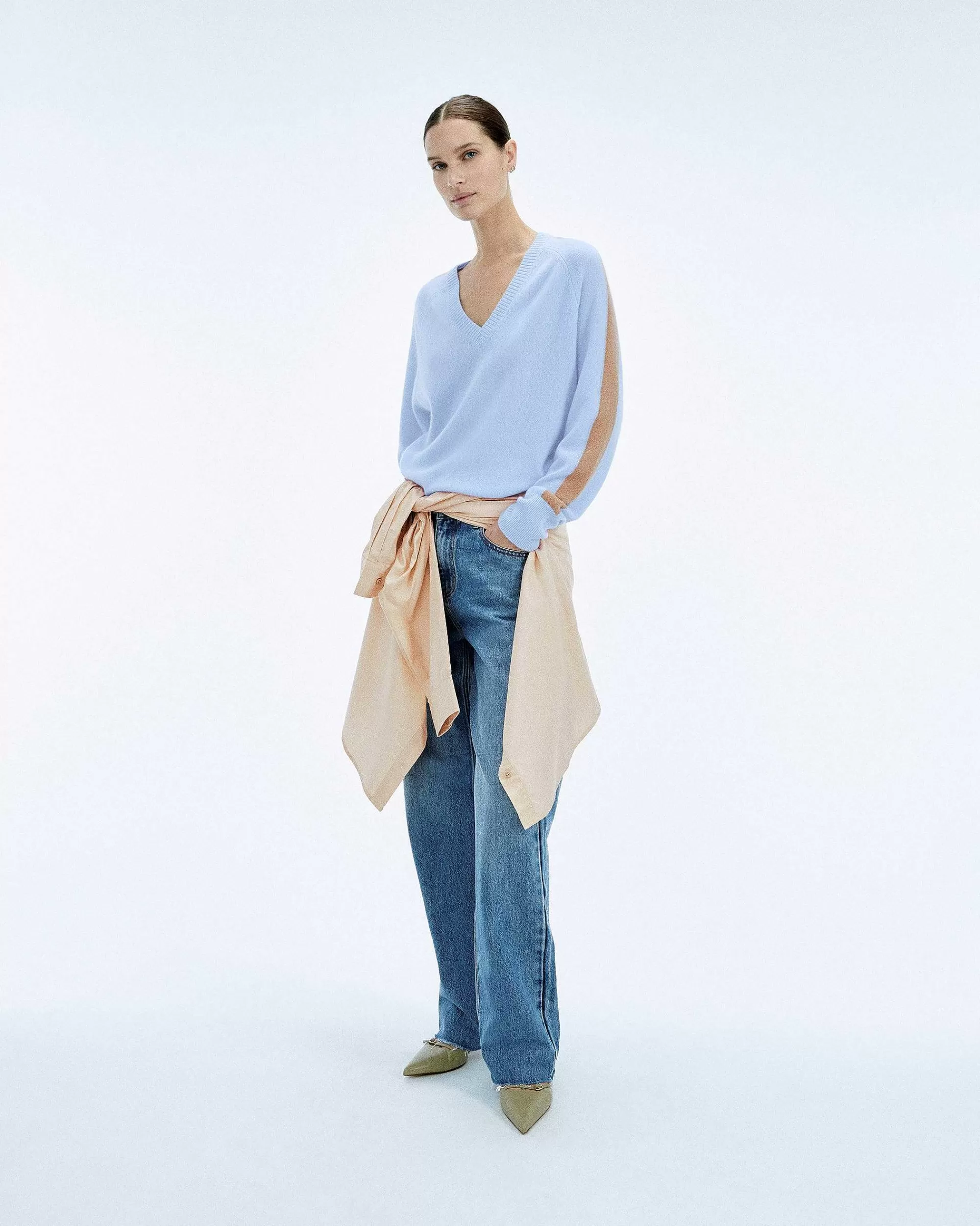 Flash Sale FROM FUTURE Pull Col V Oversize Bande Manches Light Surf Pink