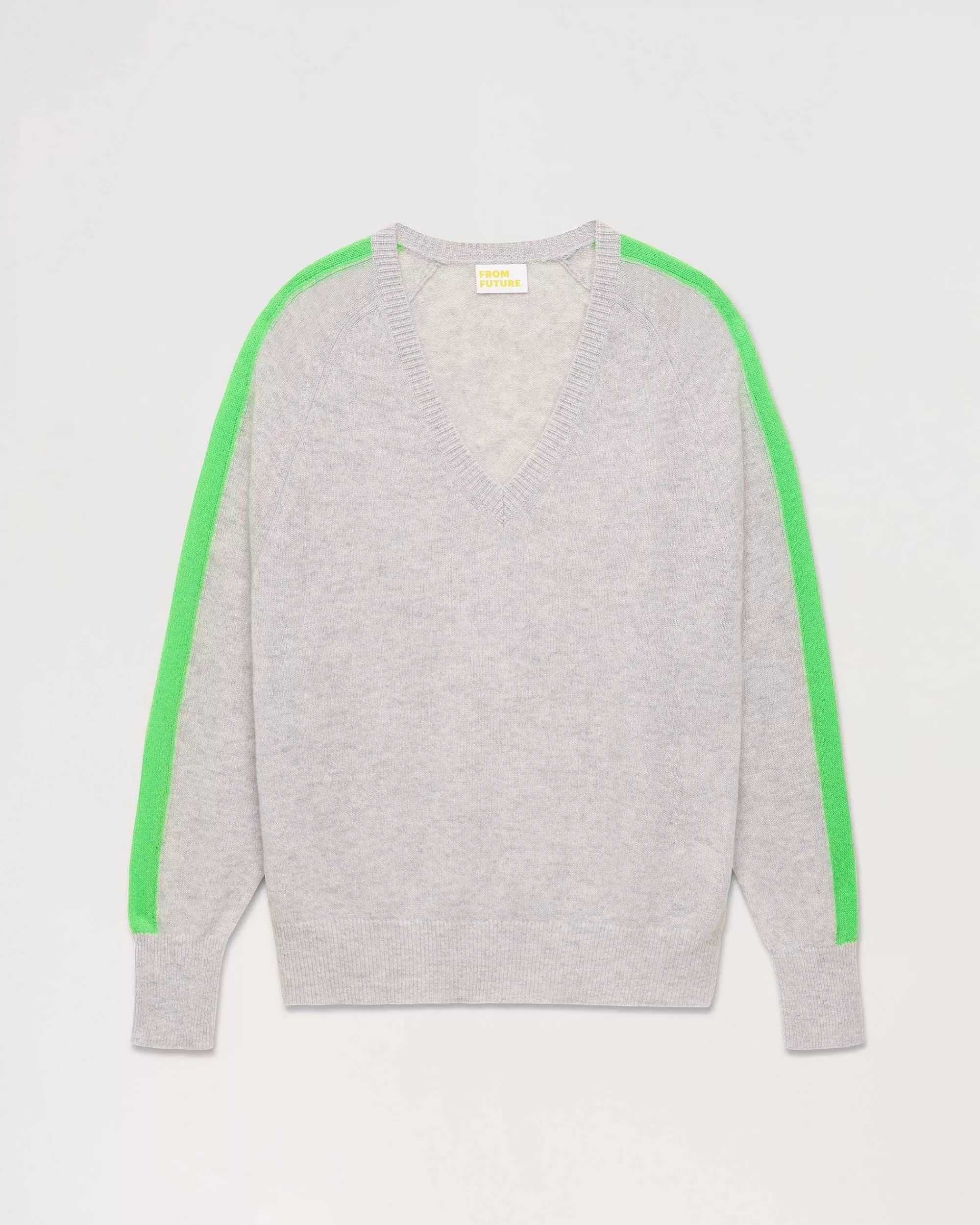 Fashion FROM FUTURE Pull Col V Oversize Bandes Bicolore Leger Gris Chine Clair