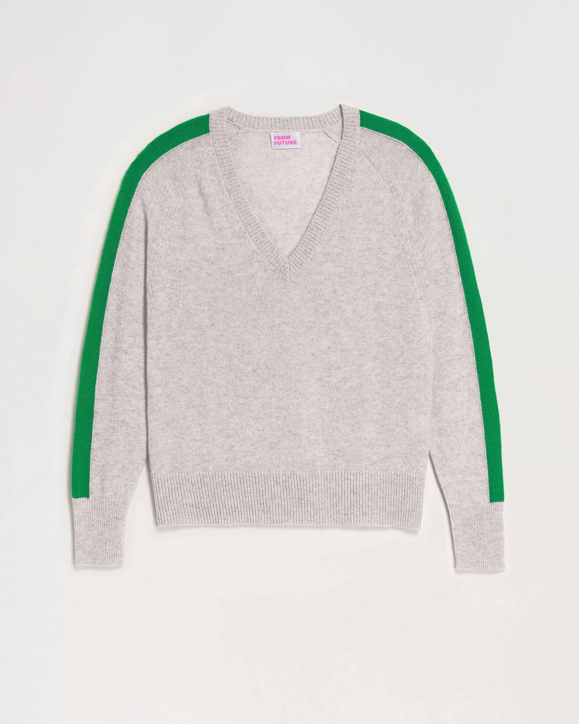 Shop FROM FUTURE Pull Col V Oversize Bandes Bicolore Leger