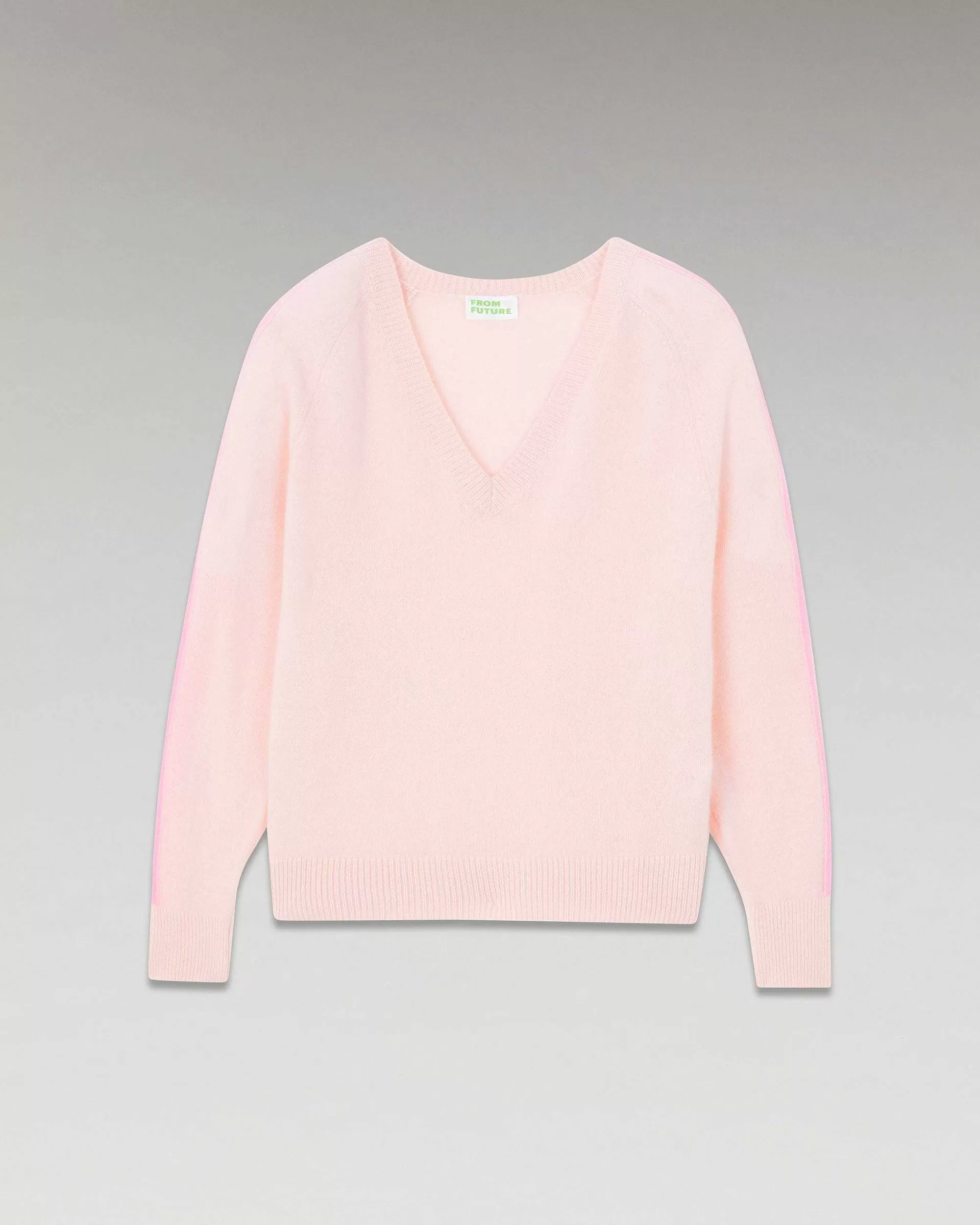 Cheap FROM FUTURE Pull Col V Oversize Bandes Bicolore Leger Rose Poudre