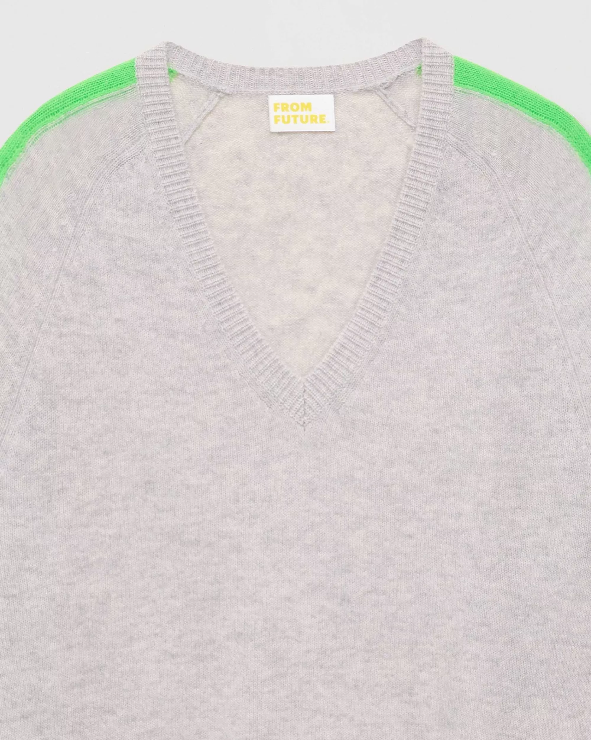 Fashion FROM FUTURE Pull Col V Oversize Bandes Bicolore Leger Gris Chine Clair