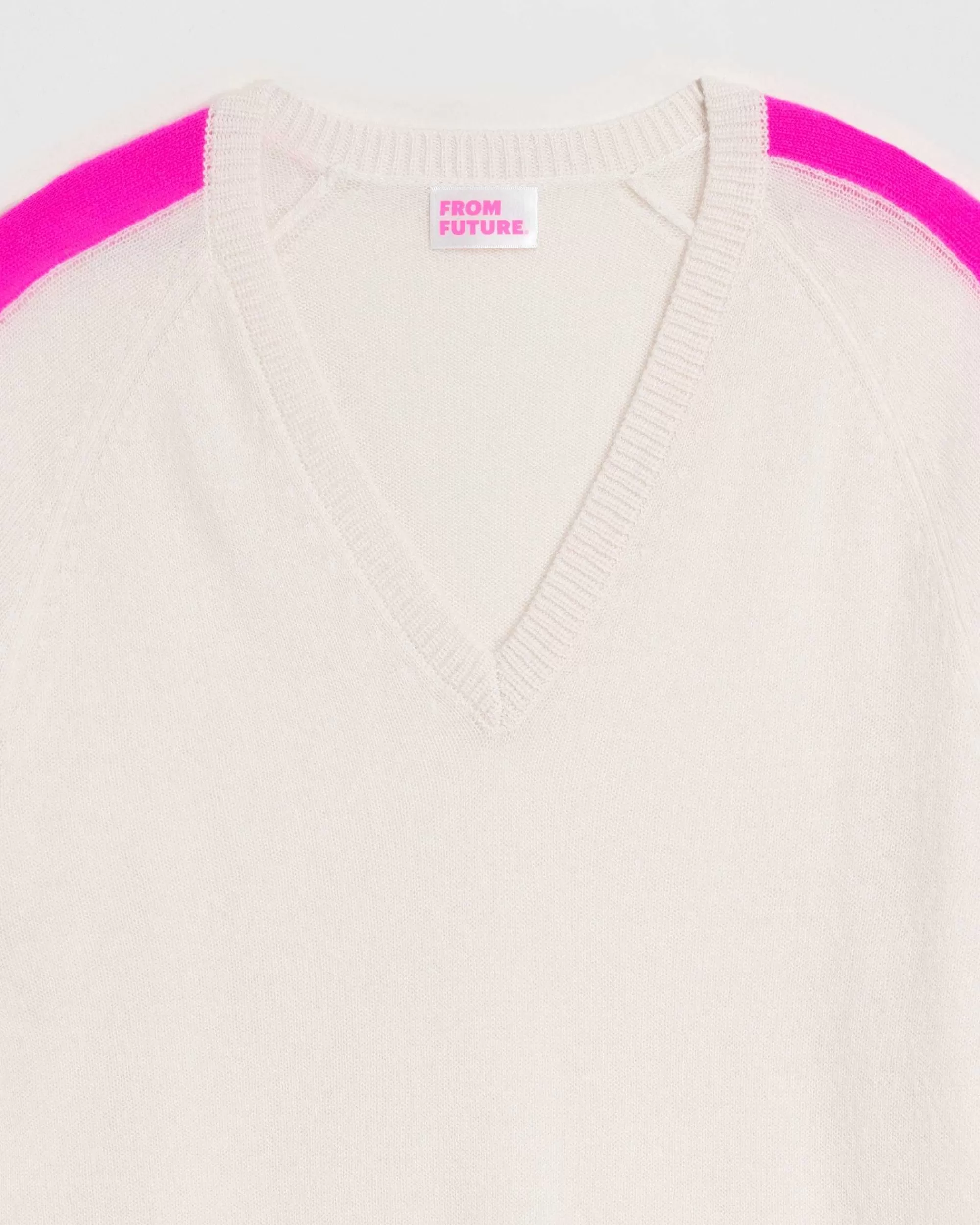 Online FROM FUTURE Pull Col V Oversize Bandes Bicolore Leger Ecru