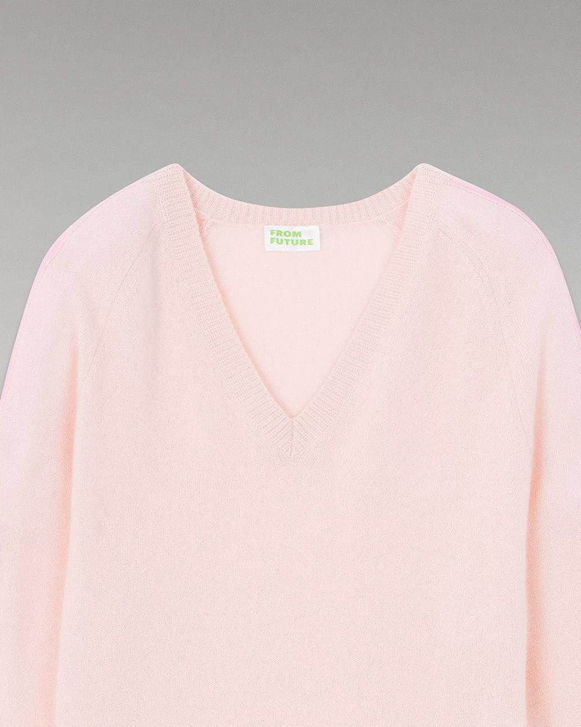 Cheap FROM FUTURE Pull Col V Oversize Bandes Bicolore Leger Rose Poudre