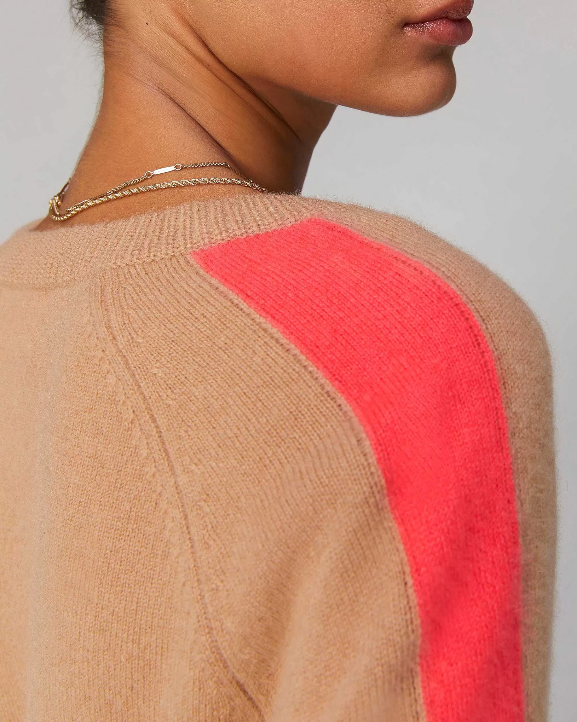 Cheap FROM FUTURE Pull Col V Oversize Bandes Bicolore Leger Rose Poudre