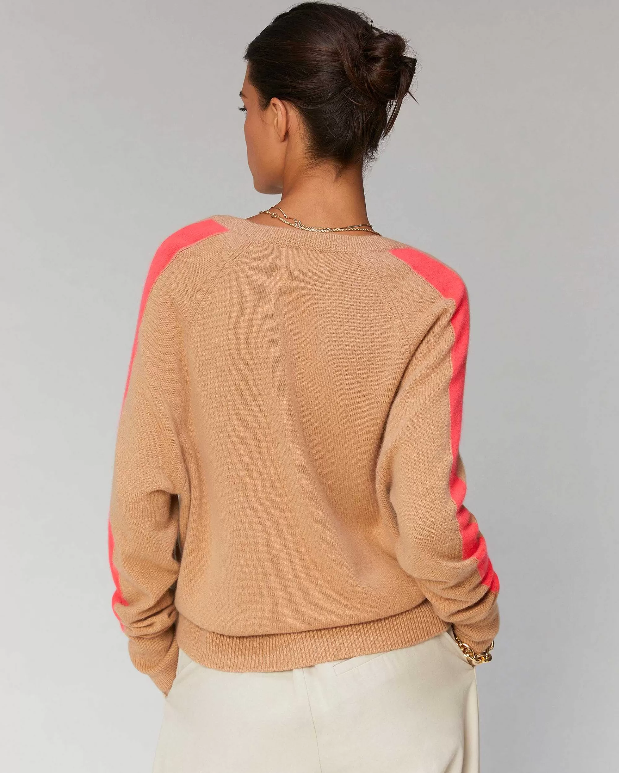Cheap FROM FUTURE Pull Col V Oversize Bandes Bicolore Leger Rose Poudre