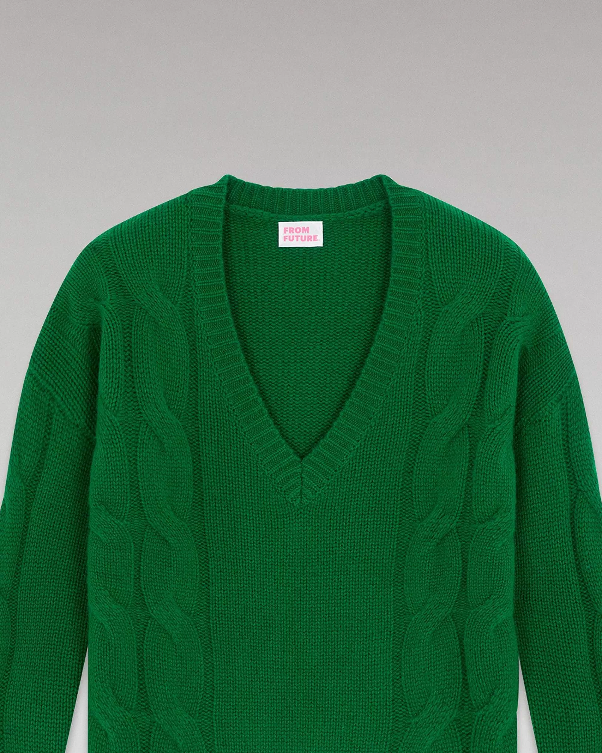 Discount FROM FUTURE Pull Col V Torsades Epais Forest Green