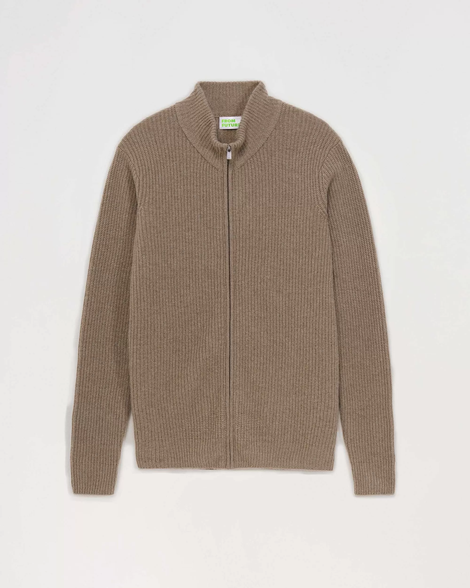 Sale FROM FUTURE Pull Gilet A Cotes Zippe Taupe