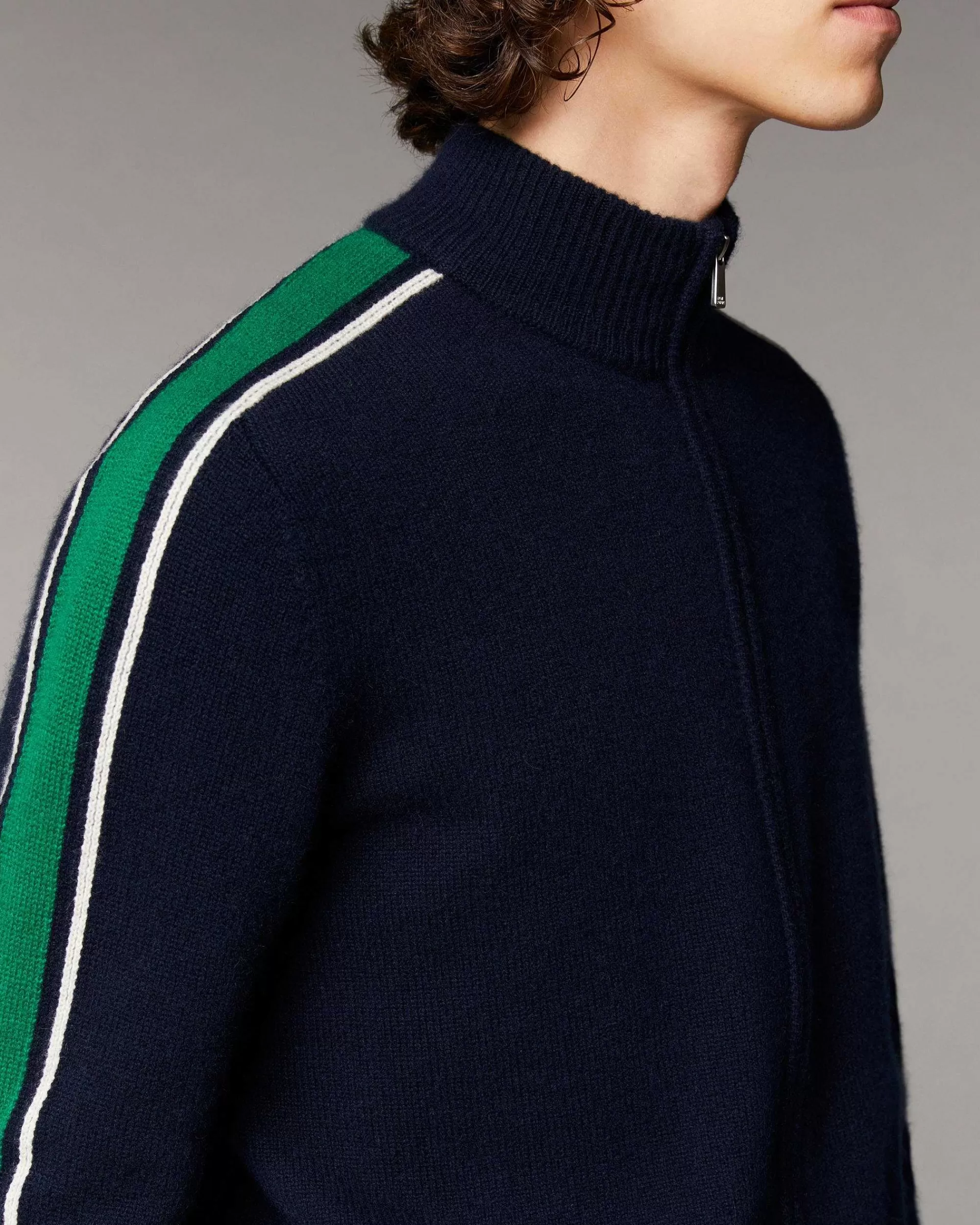 Discount FROM FUTURE Pull Gilet Zippe Bandes Bicolore Navy