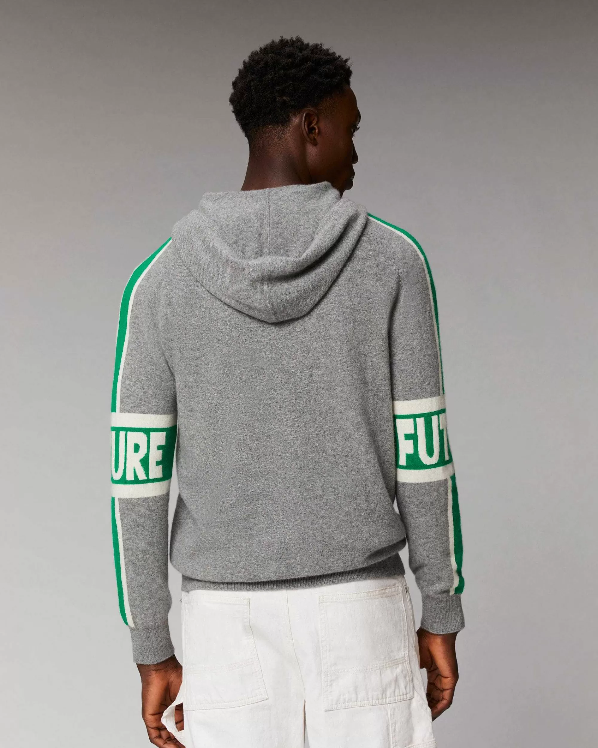 New FROM FUTURE Pull Hoodie Bandes Bicolore Future Gris Chine Fonce
