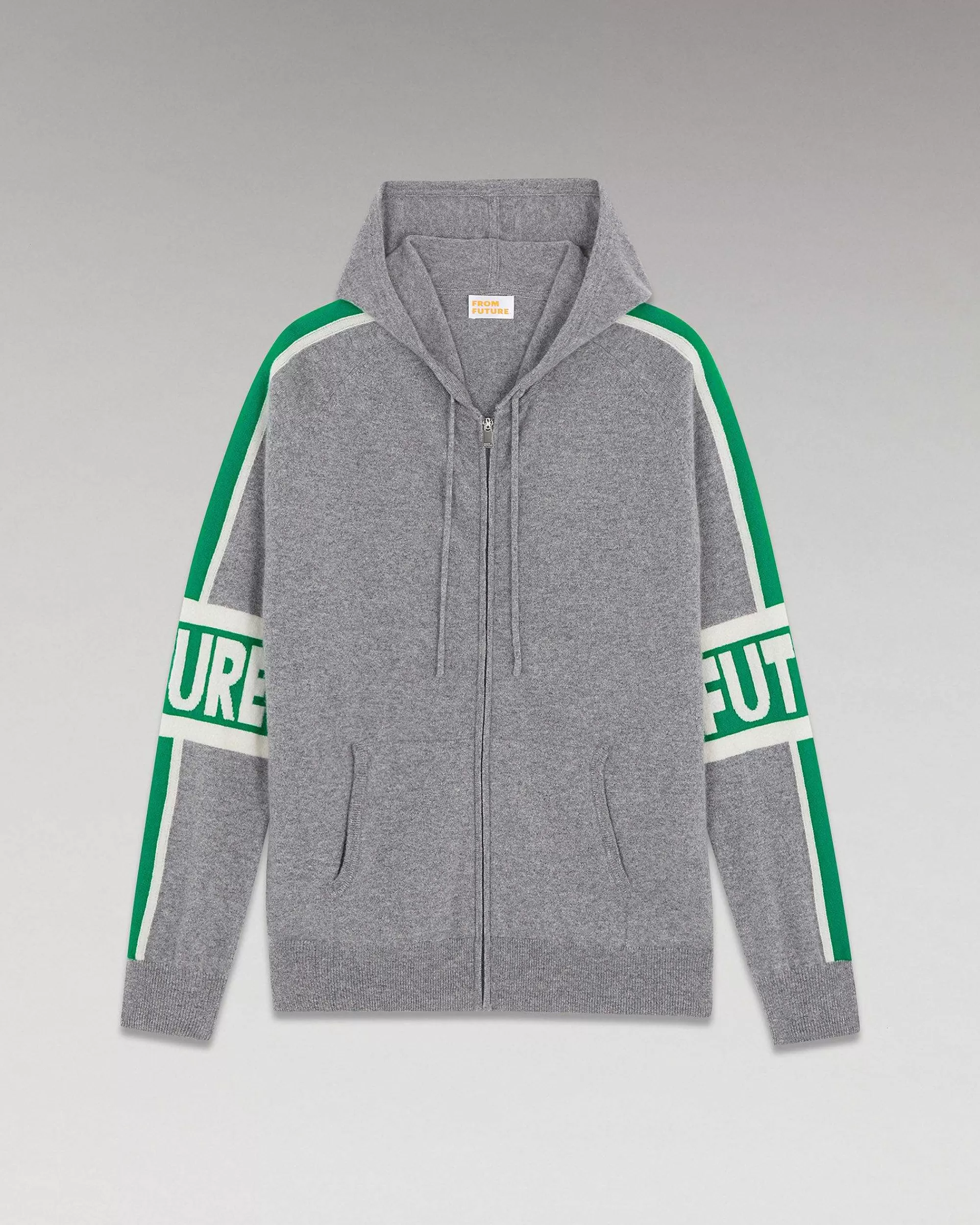 New FROM FUTURE Pull Hoodie Bandes Bicolore Future Gris Chine Fonce